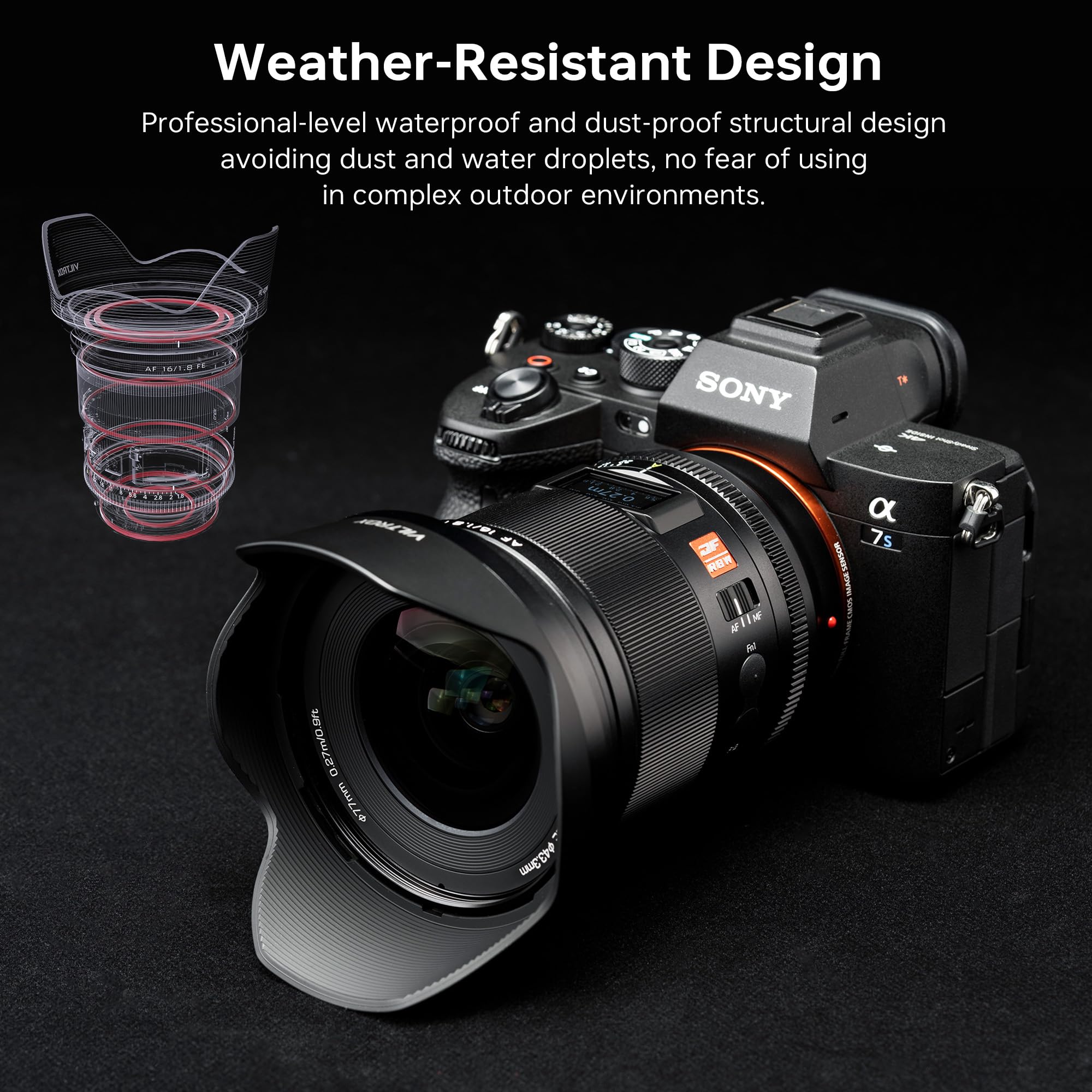 VILTROX Pełnoklatkowy obiektyw AF 16 mm f/1,8 FE, obiektyw autofokusa kompatybilny z aparatami bezlusterkowymi Sony E-Mount Alpha a7 a7II a7III a7R a7RII a7RIII a7RIV a7S a7SII a9 a7C