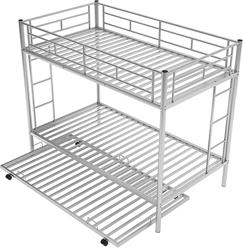 Miniatura 6 de Bellemave Litera individual sobre cama individual con nido, marco de cama de metal con escalera y rieles de seguridad para niños, niñas, niños,