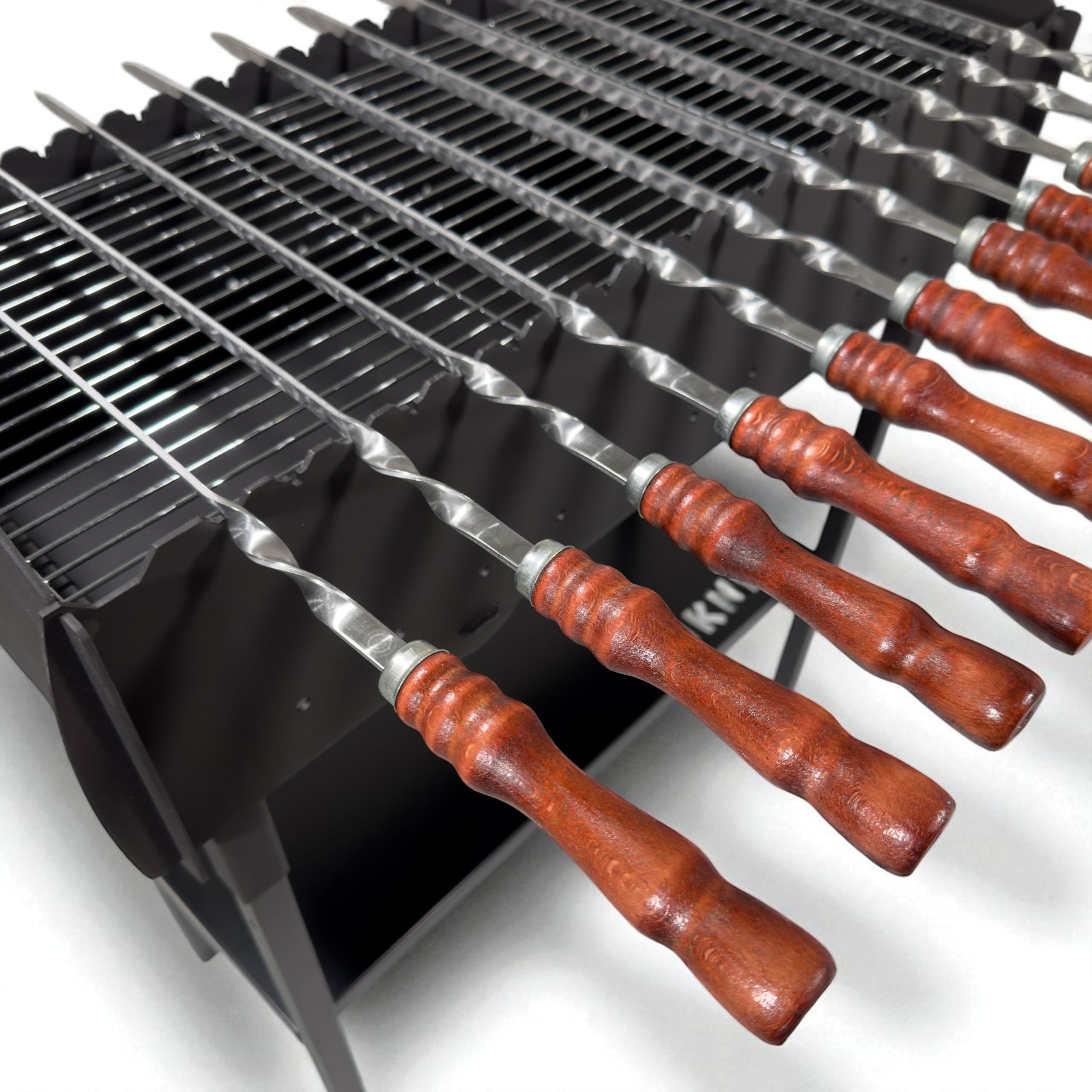 Set mit 10 Schaschlikspieße aus Edelstahl – 62 cm lange Grillspieße mit Holzgriff, rostfrei & stabil, wiederverwendbar, BBQ Spießset für Holzkohlegrill, Kebab, Gemüse & Fleisch