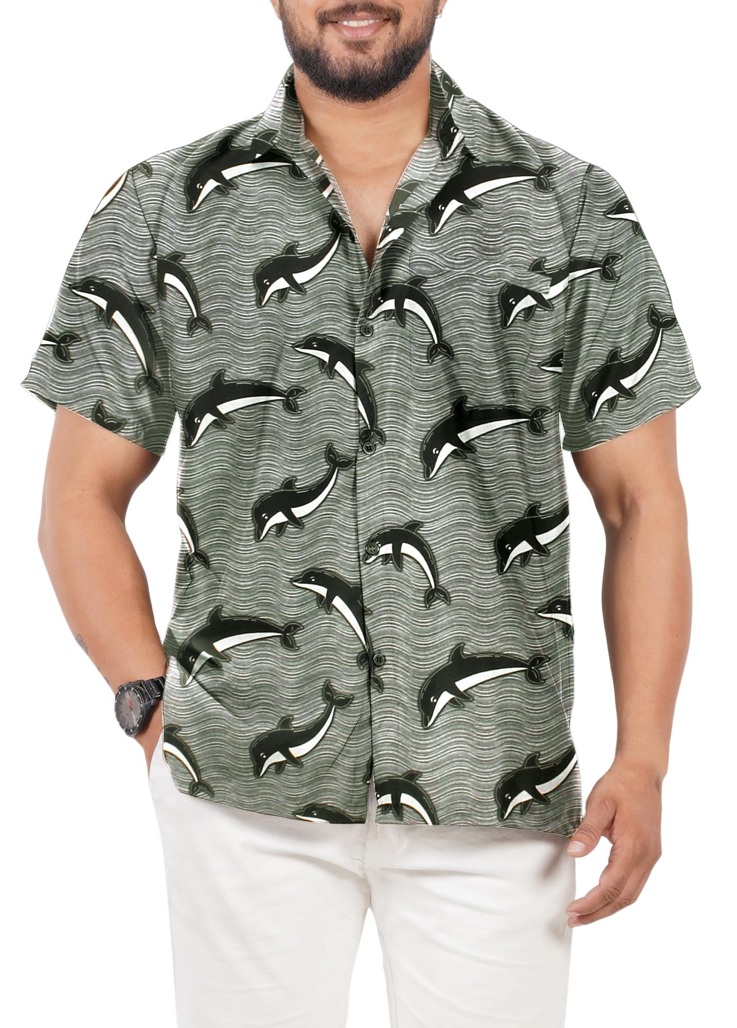 LA LEELA Men's Hawaiian Shirt Vacation Caribbean Party