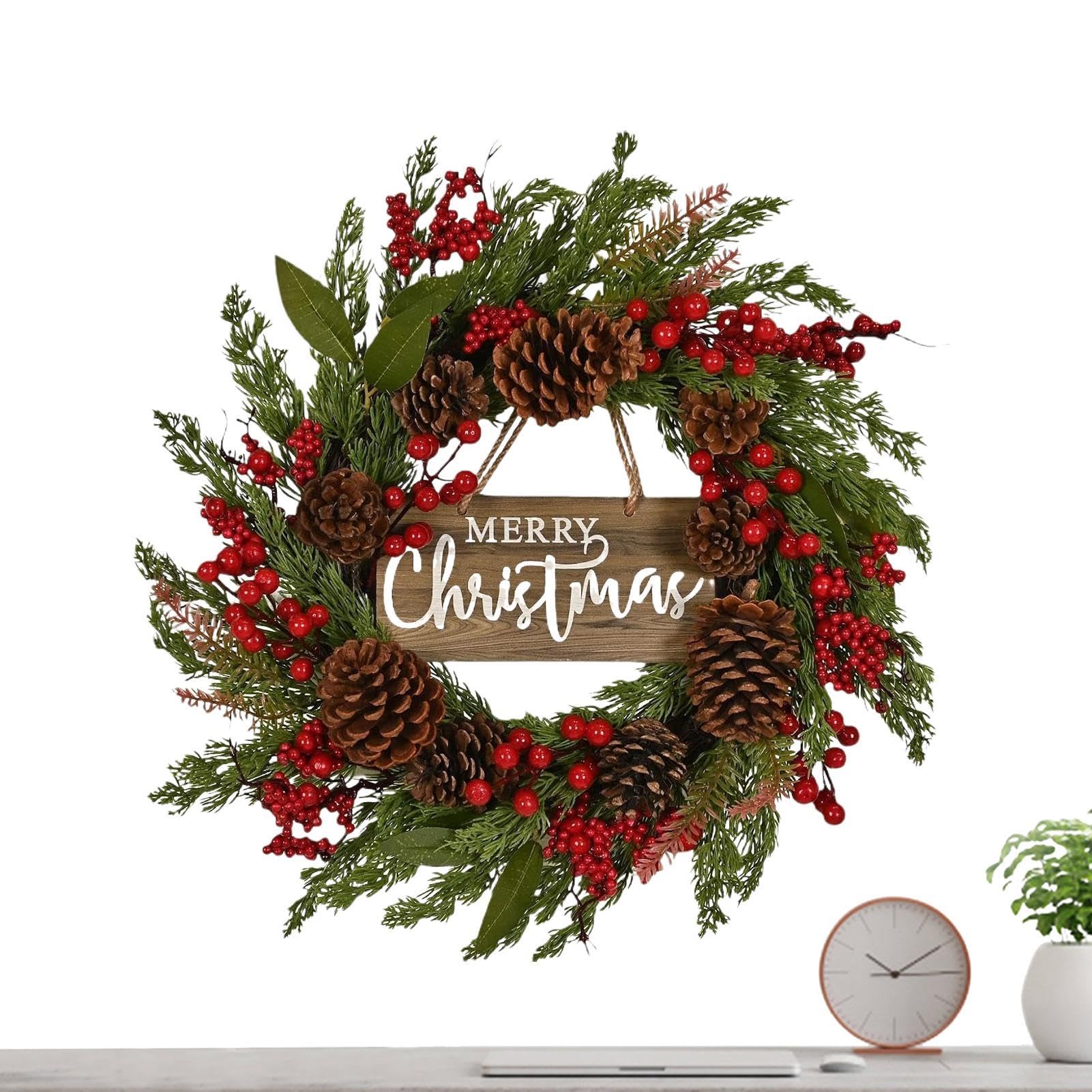 Couronne de Noël pour la Porte d'Entrée Fournitures De Fête Artificielles | Couronne De Noël Pour Porte D'entrée Pour Fête Vacances Anniversaire Bureau Maison Chambre Appartement
