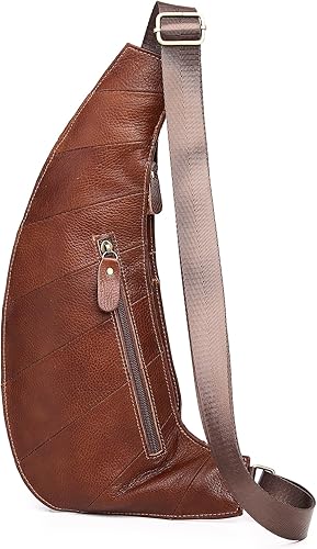 Miniatura 3 de KPYWZER Mochila de cuero vintage para hombre, mochila cruzada al hombro en el pecho