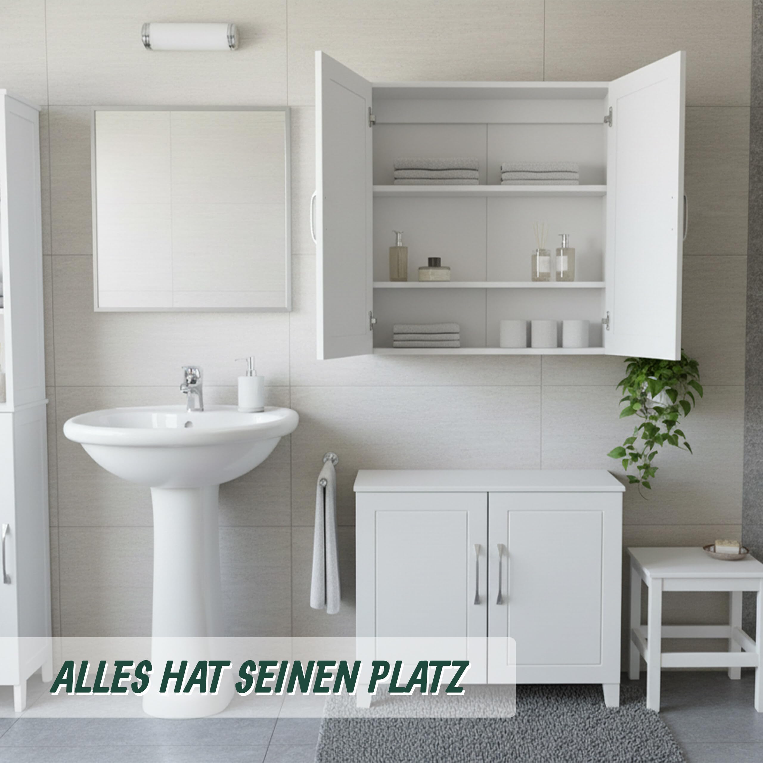 Relaxdays Hängeschrank Bad, 2 verstellbare Einlegeböden, weiß/Silber