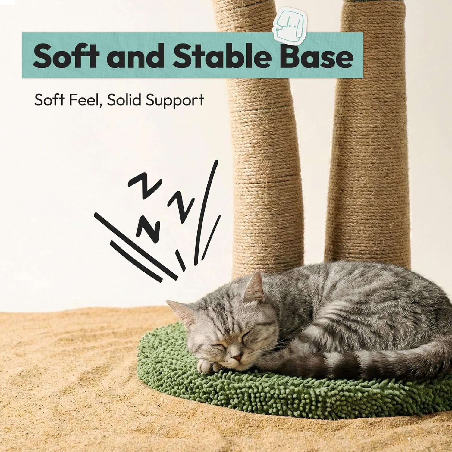 33" Tall Cat Scratching Post, Natural Jute Cat Scratcher for Indoor Cats, Double Coconut Tree Design with Hanging Toy Ball & Rest Platform,Stable Furniture Protector for Kittens & Adult Cats,M