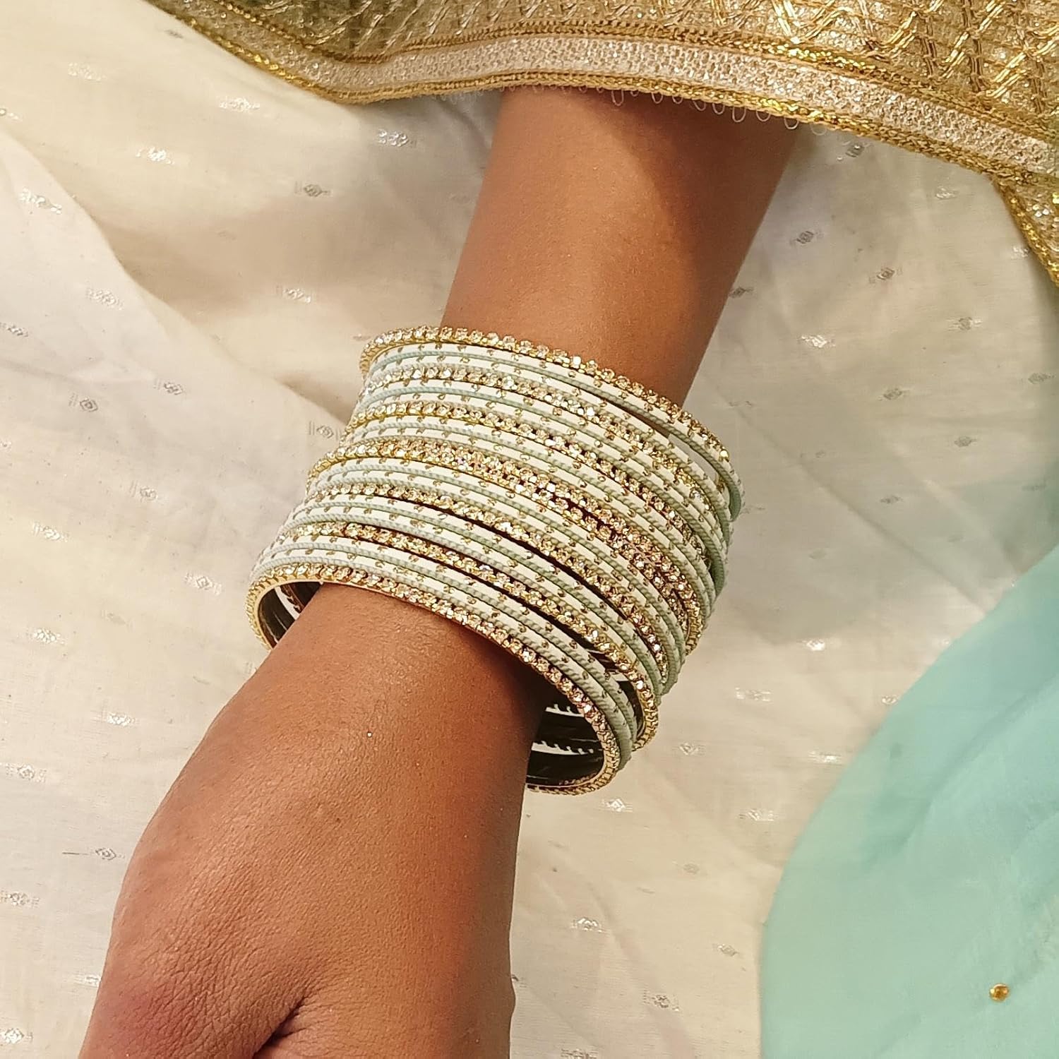 Efulgenz Indian Bangles for Women - Traditional CZ Rhinestone Plain Metal Bracelet Set - Jewelry - Image 4