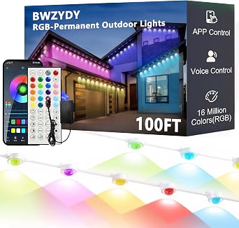 Permanent Outdoor RGB Lights,Waterproof Smart LED Eaves Lights with App/Remote Control,DIY IP67 Waterproof for Christmas and All Holiday Decor,House Roof and Garden Lighting 100FT
