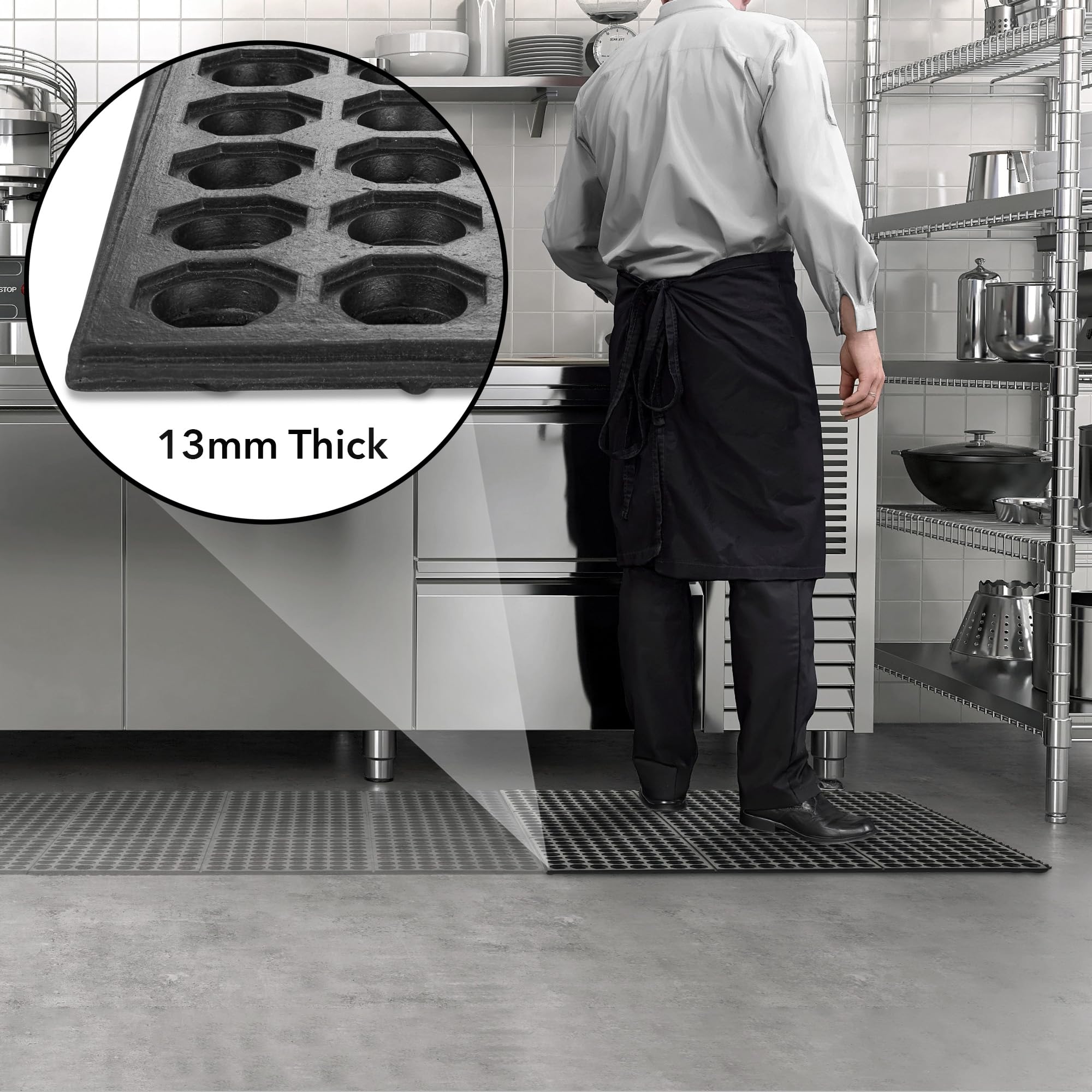 GRIDMANN Rubber Interlocking Floor Mat, 36" x 36" Non-Slip Anti-Fatigue Drainage Mat for Restaurants, Commercial Kitchens, Bar Floors, Black — Amazon image 5