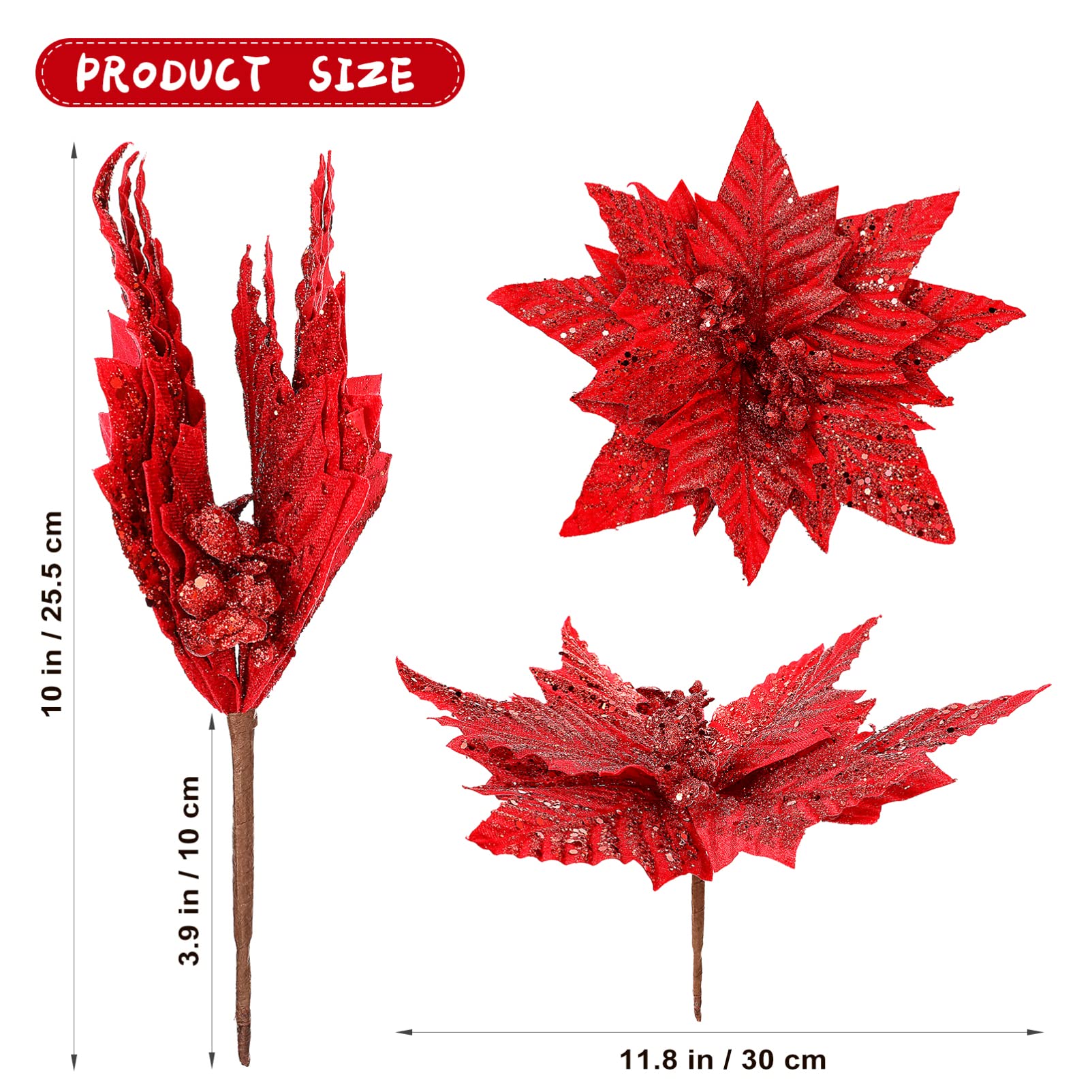 クリスマス　ポインセチア　造花　グリッター Amazon｜Zeyune 48個 クリスマス グリッター ポインセチア 造花