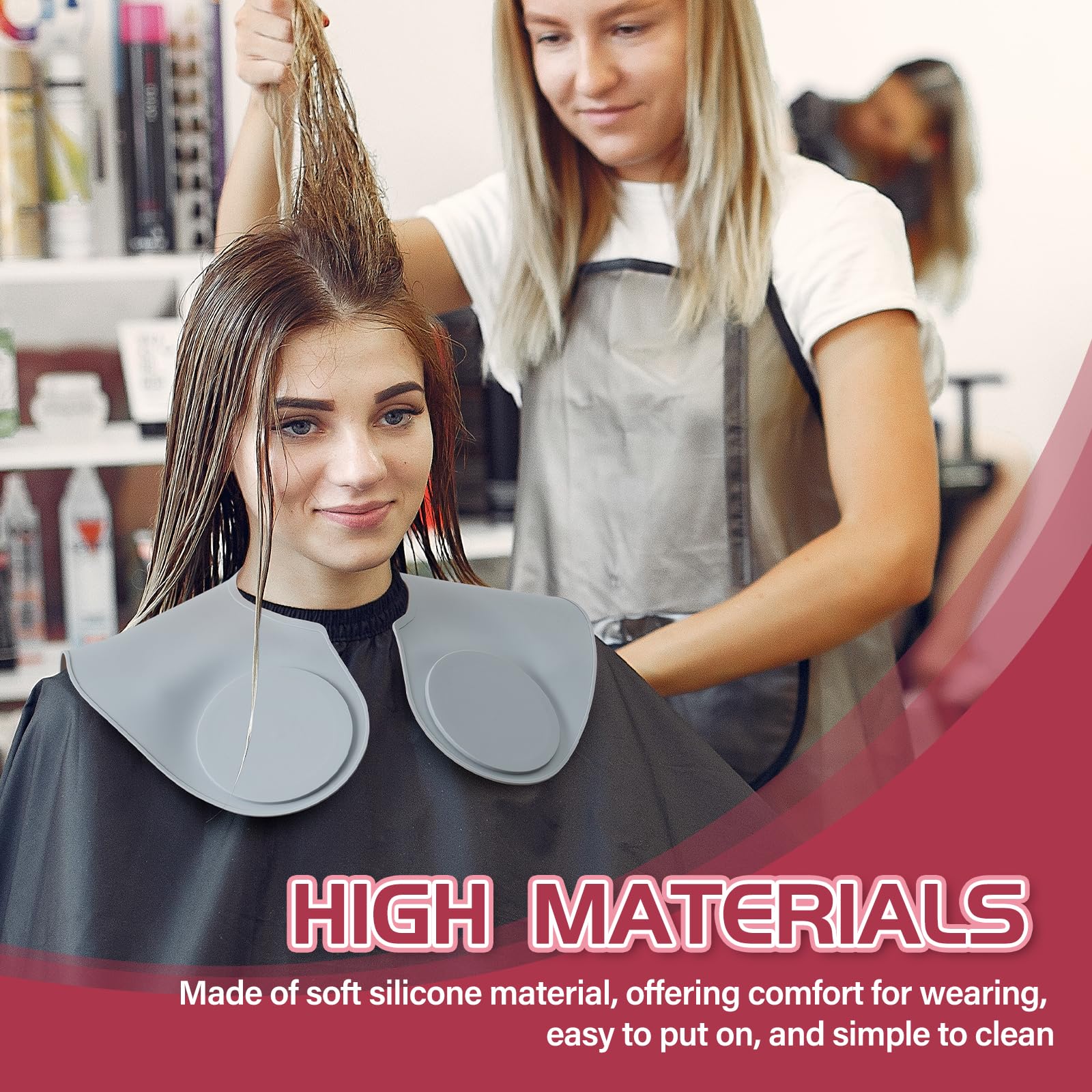 Capa de corte de cabello grande, de silicona impermeable, para teñir el cabello, cuello con pautas ponderadas, capa de corte para peluquería estilista, corte de pelo, coloración de cabello 3