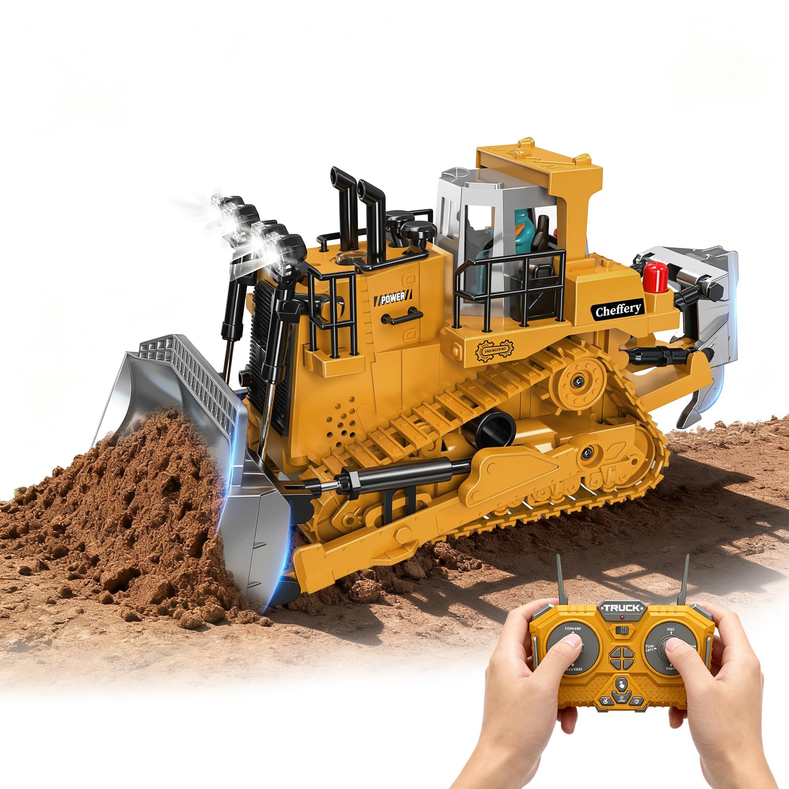 Bulldozer Teledirigido, 11 Canales Juguete de Bulldozer Teledirigido, 2.4 GHz Bulldozers RC con Luces y Efectos de Sonido, 1:20 Juguete Bulldozers de Regalo para Niños y Niñas de 4 a 12 Años