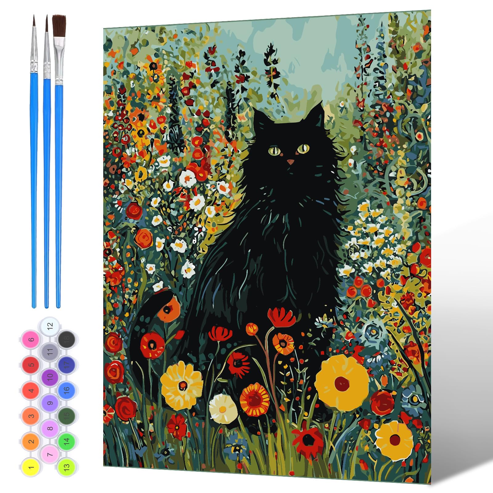 NAIMOER Painting by Numbers Fluffly Cat for Adults Beginners, DIY Acrylic Flowers Garden Botanical Paint by Numbers on Canvas Art for Adults Gifts, Home Wall Decor 30x40cm