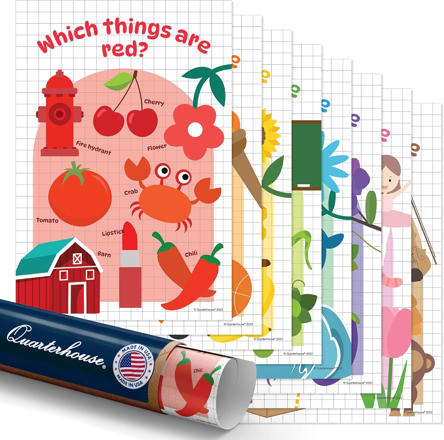Quarterhouse 8 Poster Colors for Kids Set, Art Classroom Learning Materials for Pre-6 Students and Teachers, 12 x 18 Inches, Made in USA