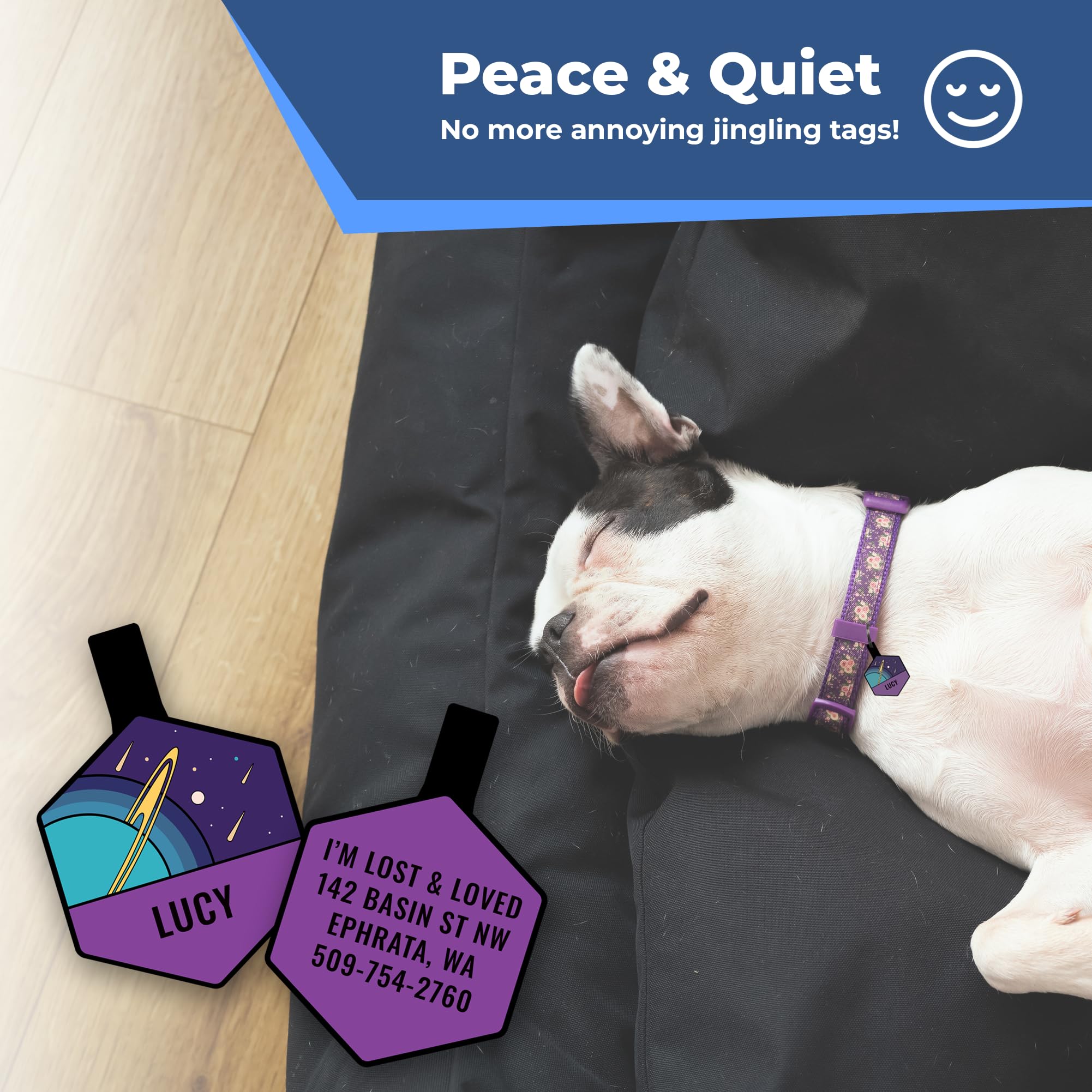 GoTags Silent Dog Tag, Personalized Engraved Hexagon Silicone Dog and Cat Name Pet ID Tags, Soundless No More Jingling Dog Tags (Mountain Orange)