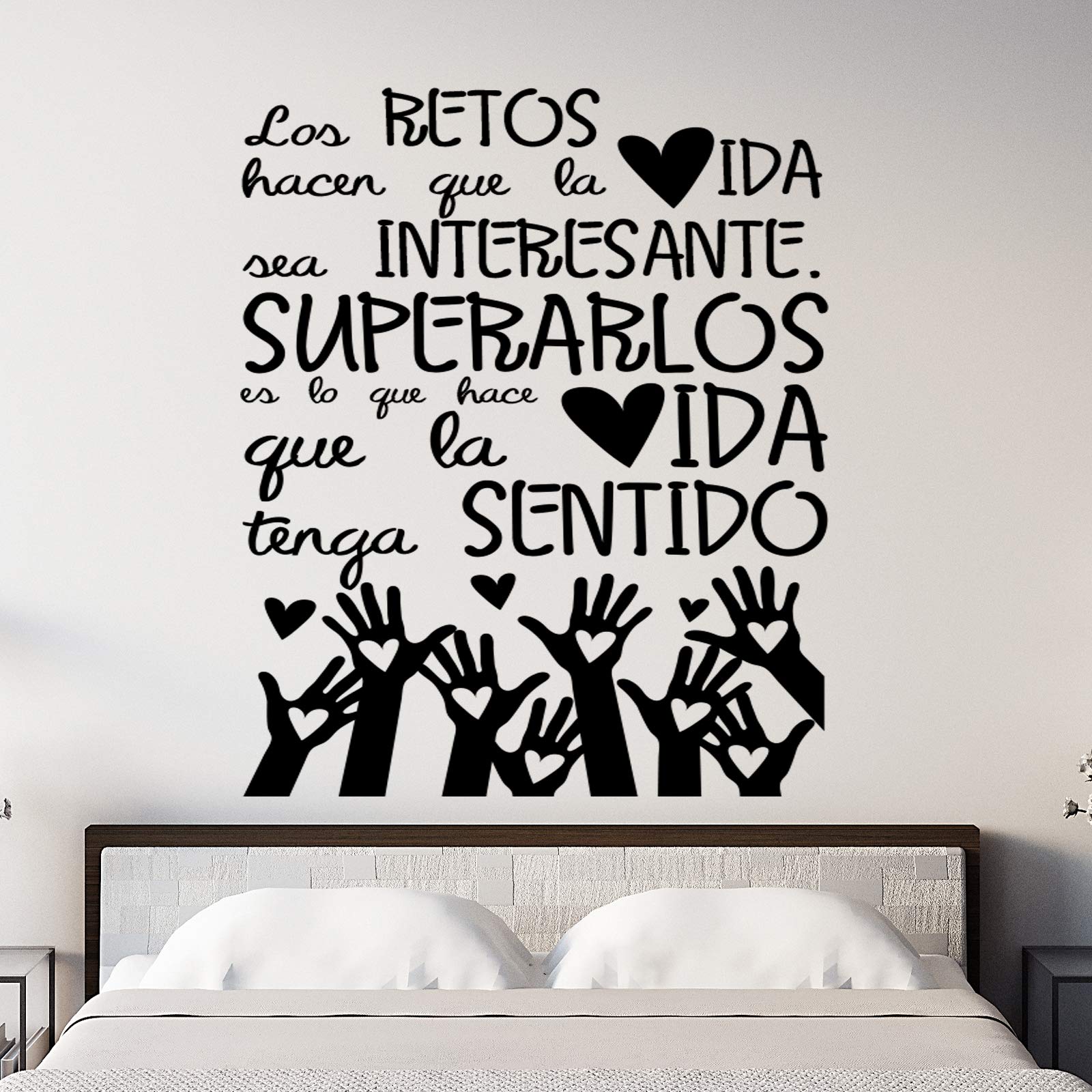 Vinilos de pared decorativo con frase decorativa motivadora "LOS RETOS HACEN QUE.." Pegatinas decorativas pared. Decoración casa Docliick DC-19148