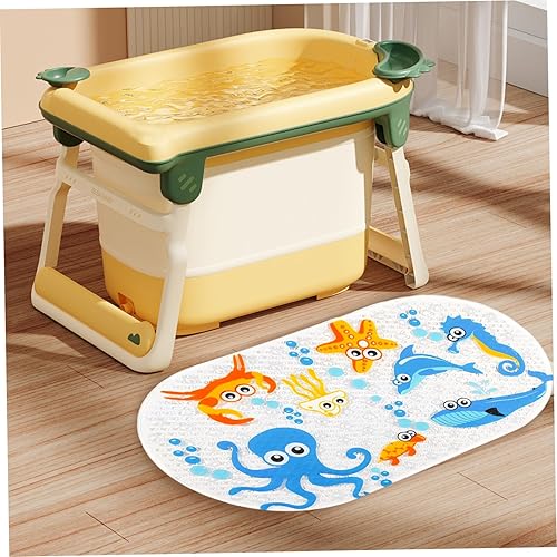 Miniatura 6 de Tapete de baño para niños pequeños, tapete de baño antideslizante de PVC de 15 x 28 pulgadas para niños, bonita alfombra de baño de dibujos animados