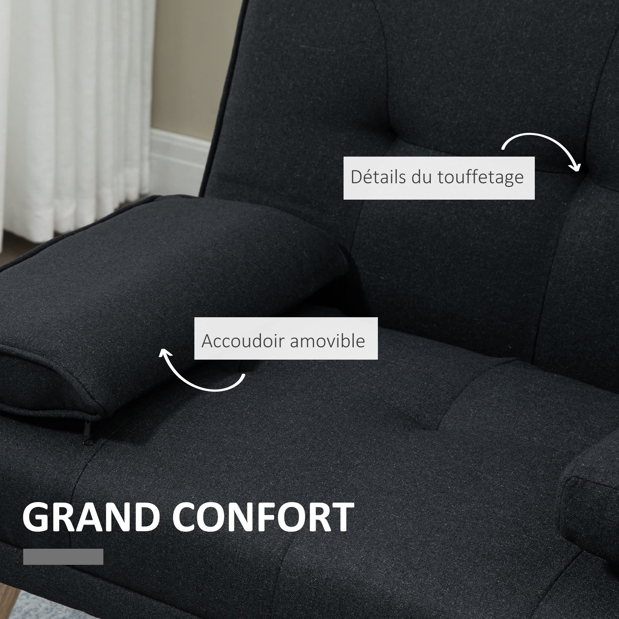 HOMCOM Canapé Convertible 3 Places, canapé-lit rembourré avec Dossier réglable 3 Niveaux, 2 Coussins et 2 Porte-gobelets intégrés, Tissu de Lin, pour Salon, Chambre d'amis, Petit Espace, Gris