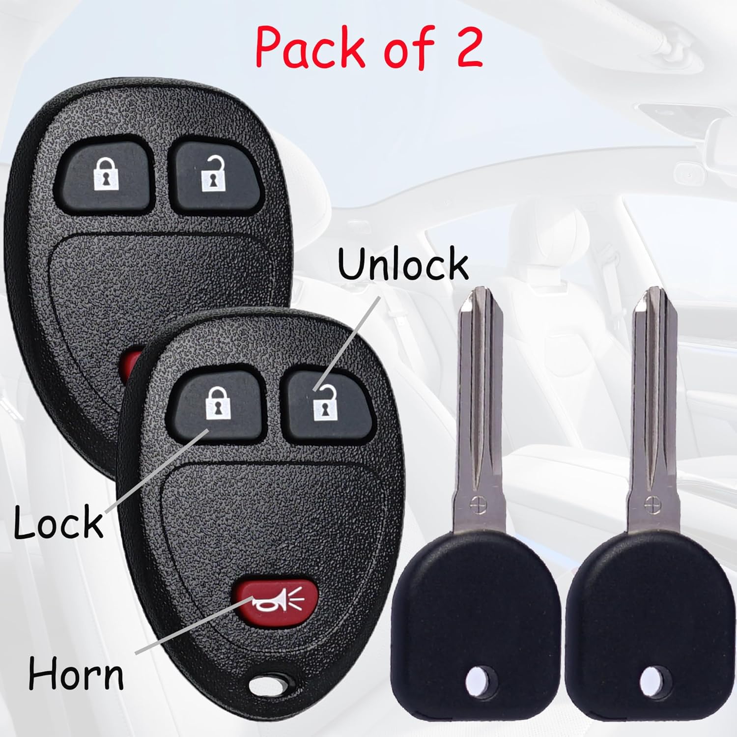 Key Fob Keyless Entry with Ignition Keys Fits for Chevy Silverado Avalanche Tahoe Traverse Equinox Express/GMC Sierra Acadia 2007 2008 2009 2010 2011 2012 2013 Remote Control Replacement OUC60270