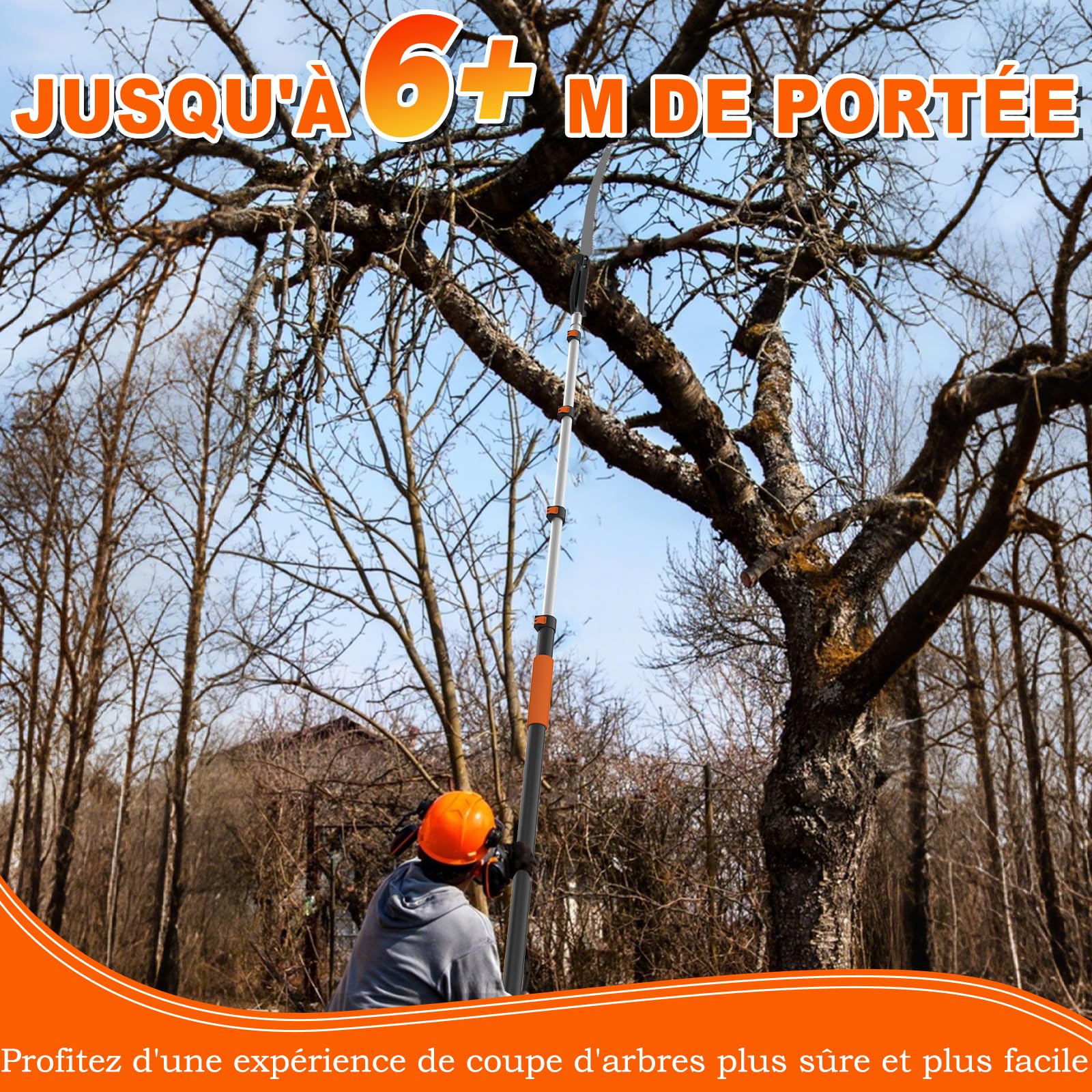 SISUPASSIE Scie Perche Télescopique 6 m, Scie d'Élagage Longue Portée Lame Professionnelle Perche Télescopique Durable, Scie Perche Manuelle Spécialement Conçue pour la Coupe de Branches