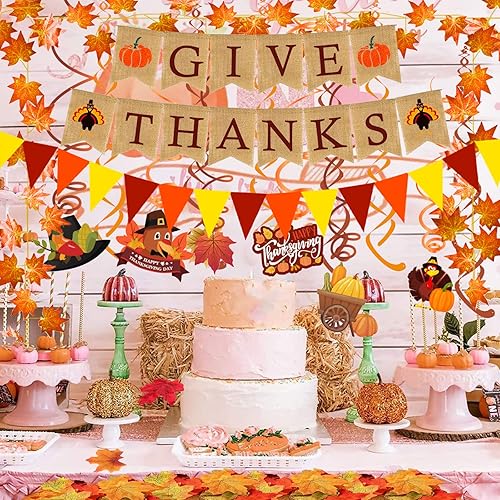 Vista 5 de Famoby Bandera de arpillera de papel triangular con diseño de hojas de arce, guirnalda de plástico para decoración de fiesta de otoño, cosecha