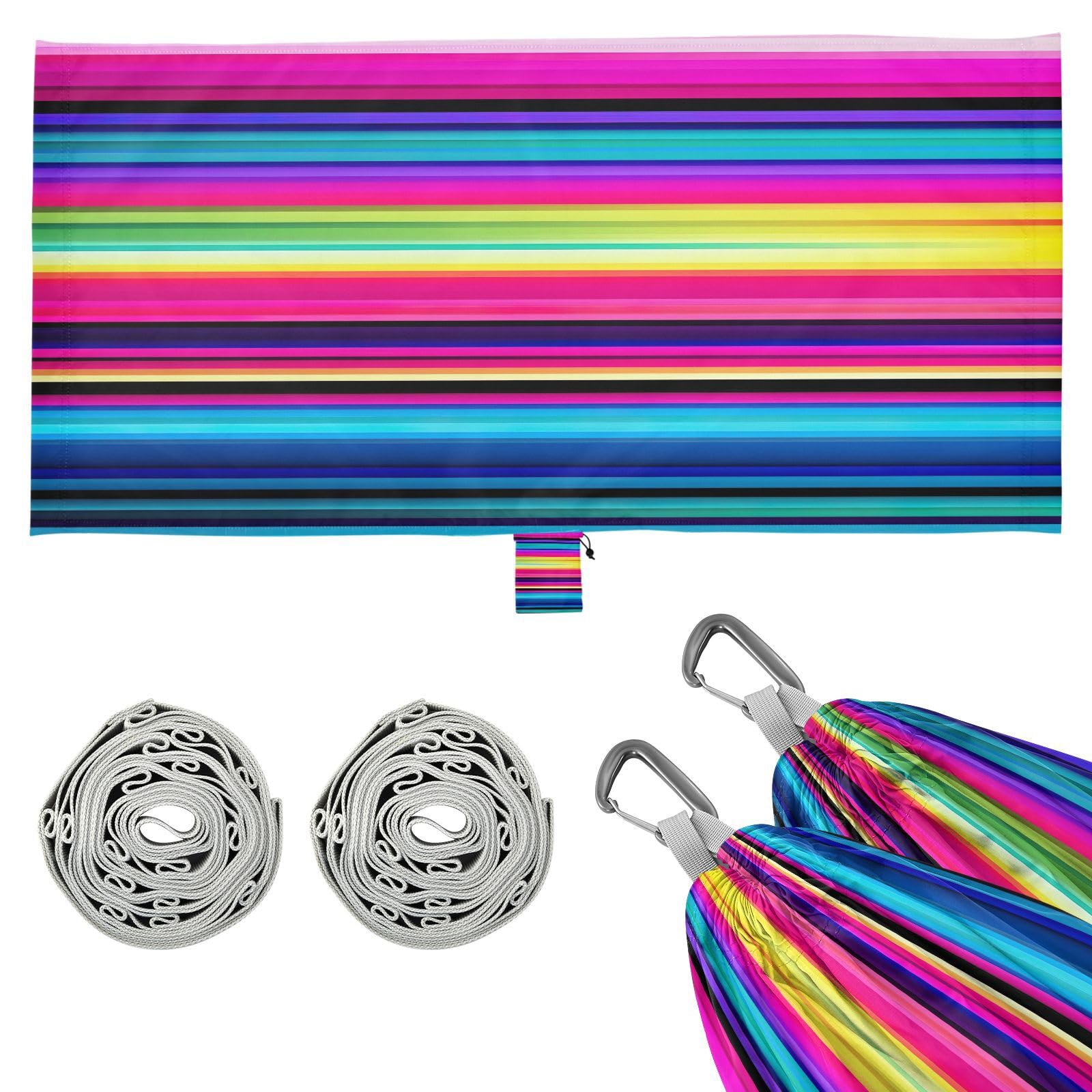 ATTX Colorful Mexico Stripe Camping Hammock - Lightweight & Portable Hammocks, Heavy Duty 330lbs Capacity for Indoor, Hiking, Backpacking, Travel, Backyard, Beach#445