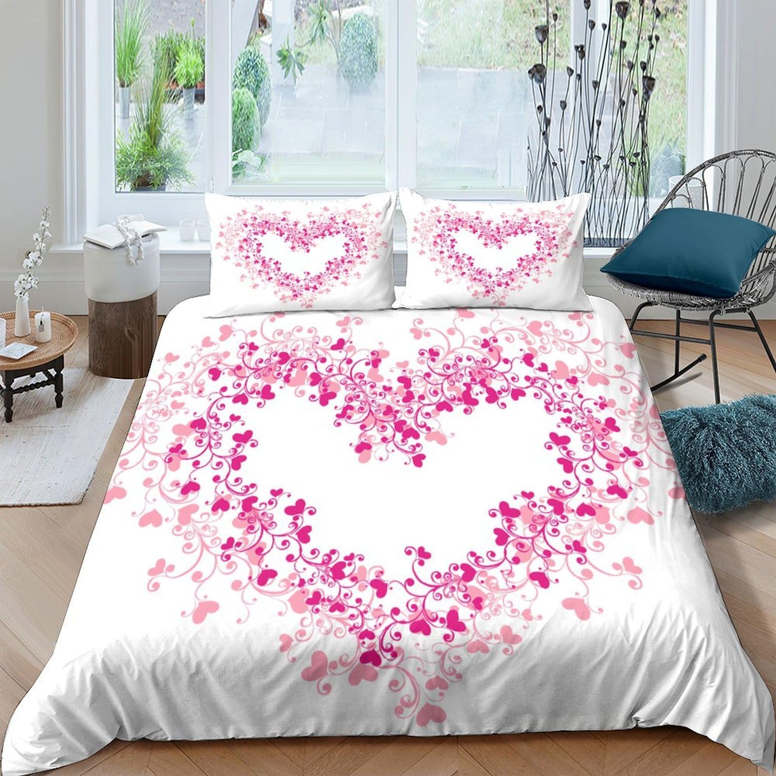 Ctjqhvkz Style-10 3D Printed Pink Heart Petal Fitted Sheet Microfiber Soft Bedroom Decor Romantic Flower Mattress Cover Single（135X200cm）