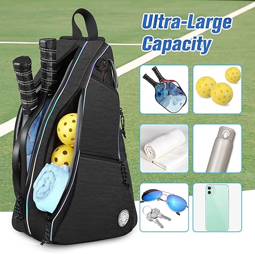 Miniatura 5 de GIGAPOWER Bolsa de pickleball  Mochila de pickleball para hombres y mujeres  Bolsa ajustable  Mochila deportiva cruzada reversible con luz colorida