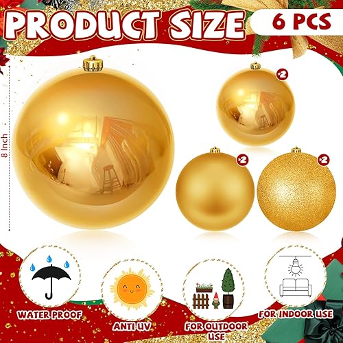 Miniatura 2 de 6 adornos de bola de Navidad de 8 pulgadas, adornos para árbol de Navidad, resistentes a los rayos UV y al agua, bolas brillantes, adornos de