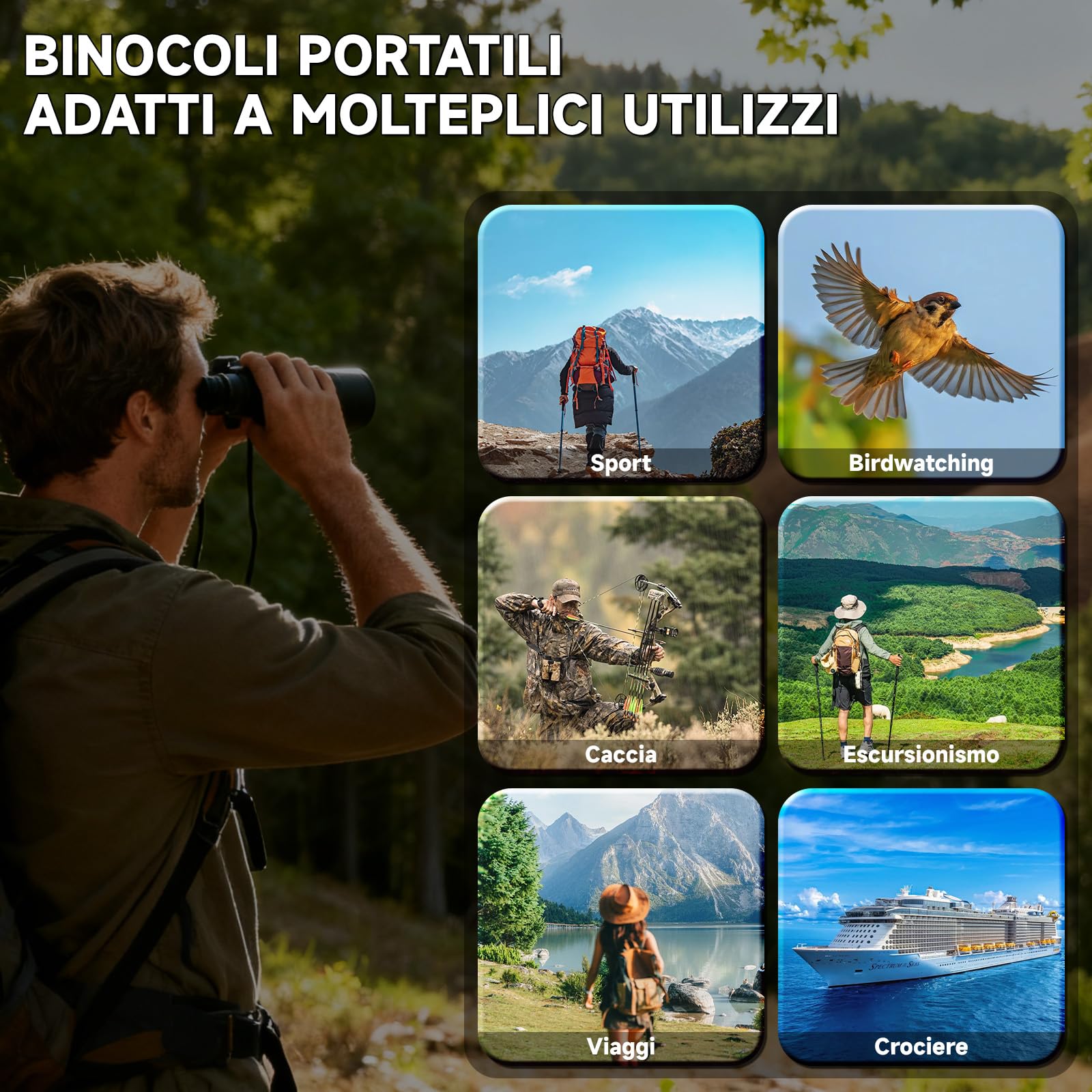 Binocolo 10x50 per Birdwatching e Astronomia - Prismi BAK-4, Lenti FMC, Impermeabile