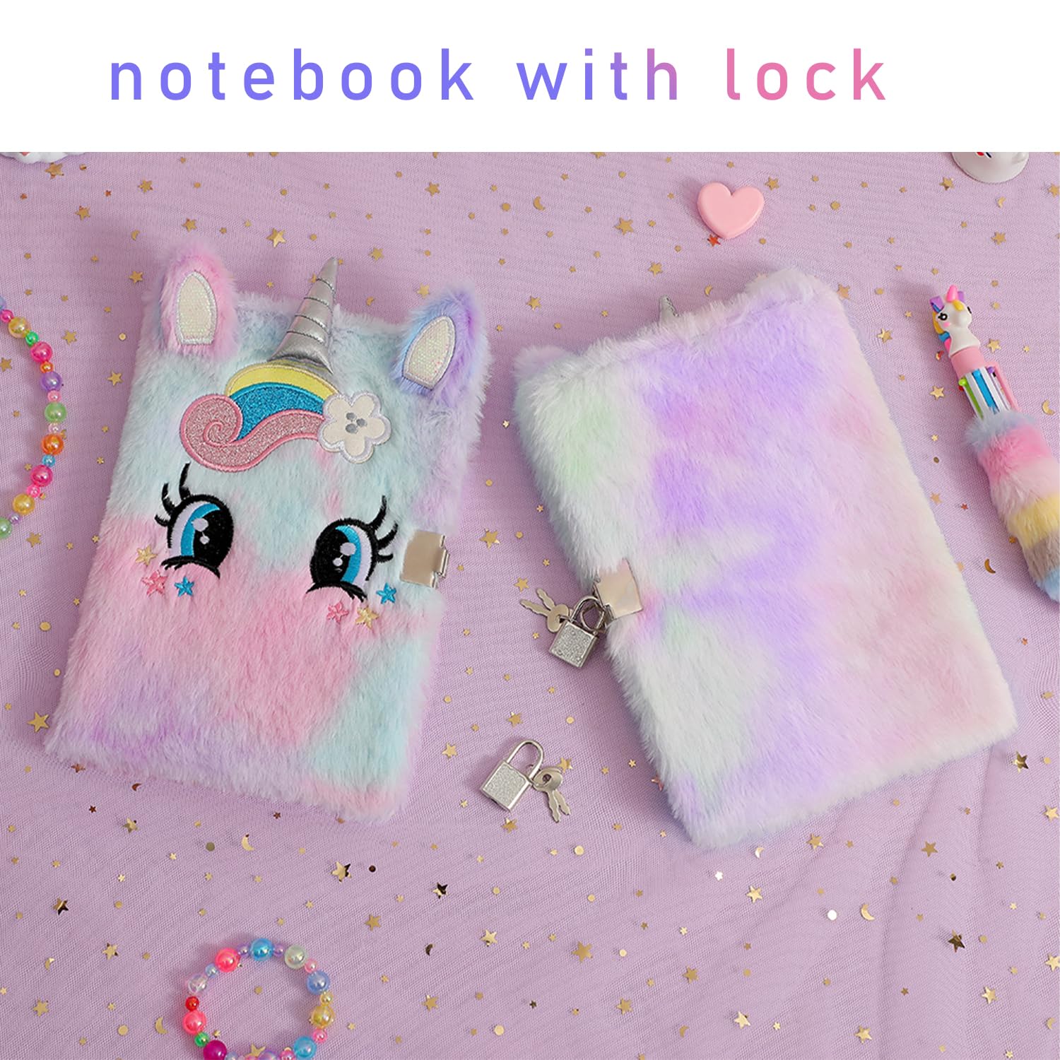 Carnet Secret NyxSeat – Couverture Peluche Violette, Serrure, 80 Pages – 6 Autocollants – Journal à Paillettes Pour Enfants