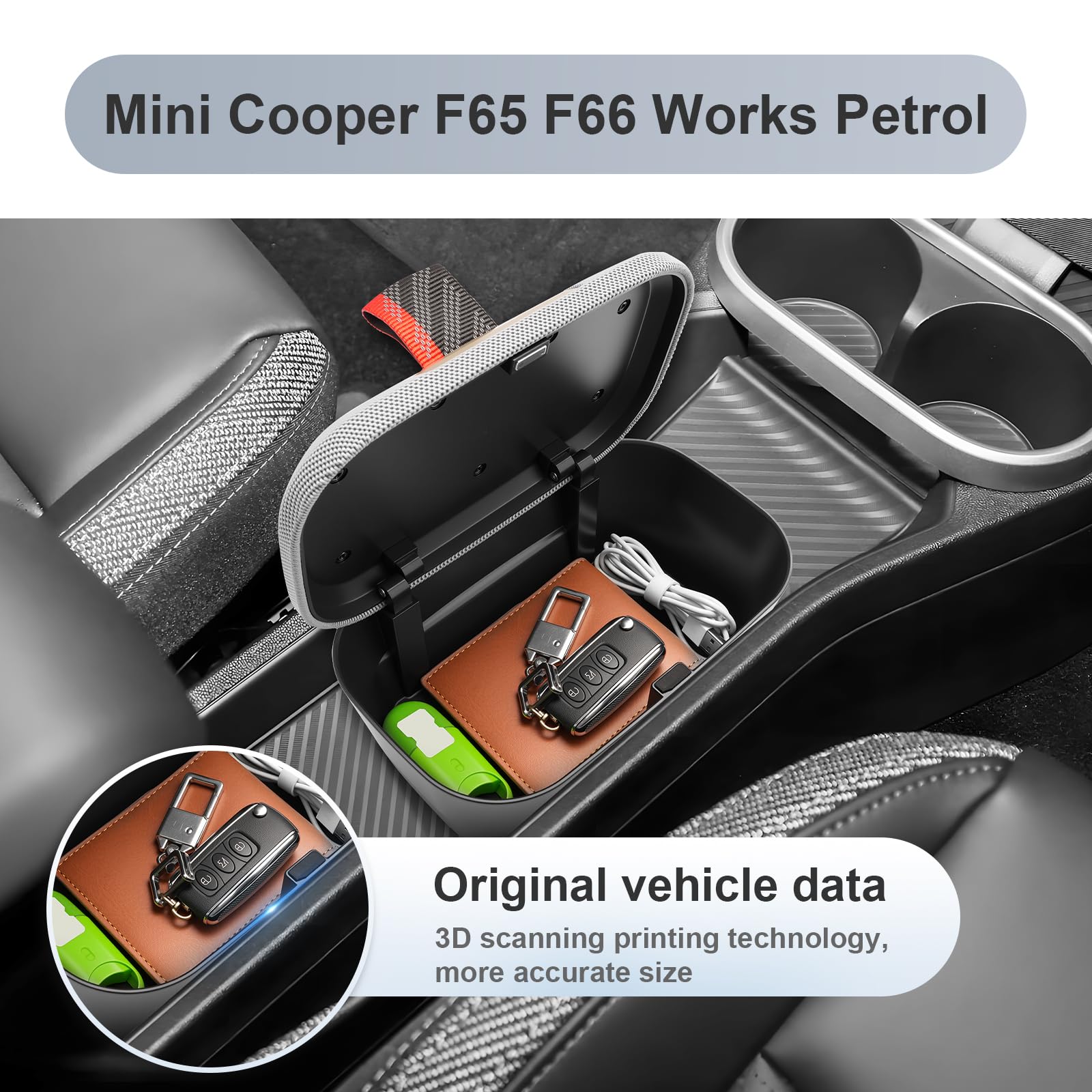 SKTU Contenitore portaoggetti console centrale per Mini Cooper F65 F66 Works Petrol 2024-2026 2027 Vano portaoggetti console centrale, Accessori Mini (Non compatibile J01 J05 Electric)