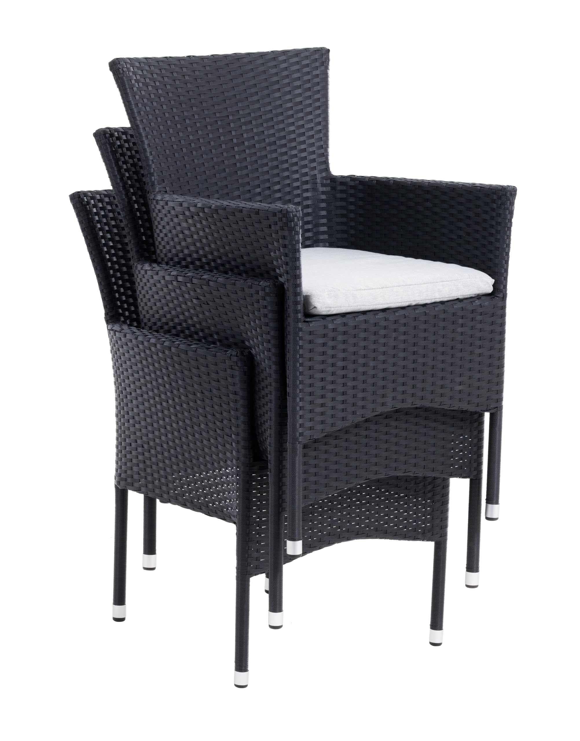 METRO Professional Silla de Jardín con Reposabrazos y Cojín Noelani, Acero/Ratán sintético, Sillón para Exterior, Negro