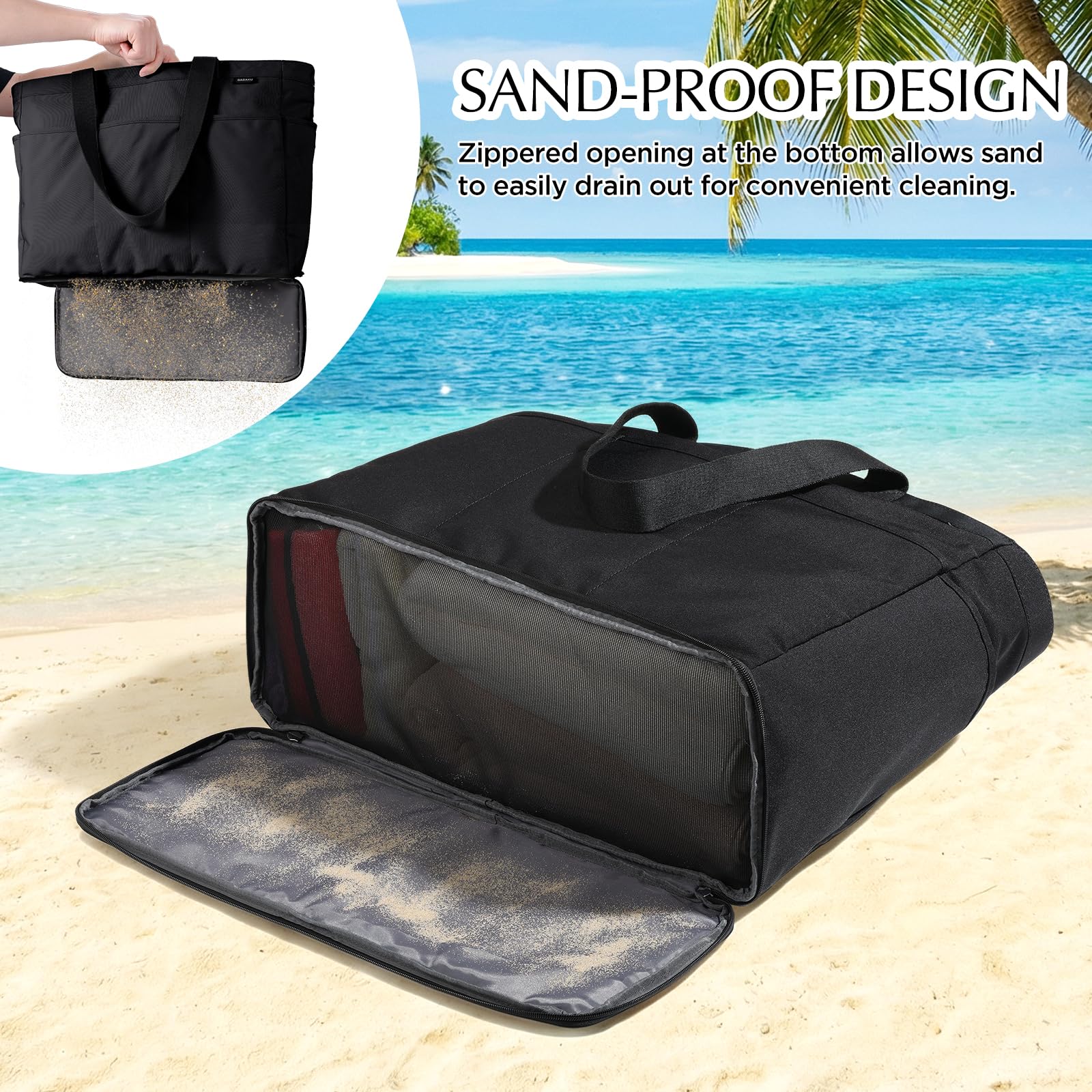 GAGAKU Bolsa de playa XXL con compartimento frigorífico, impermeable, con cremallera, plegable, grande, para familia, mujer, piscina, viajes, color azul, 50 x 38 x 19 cm