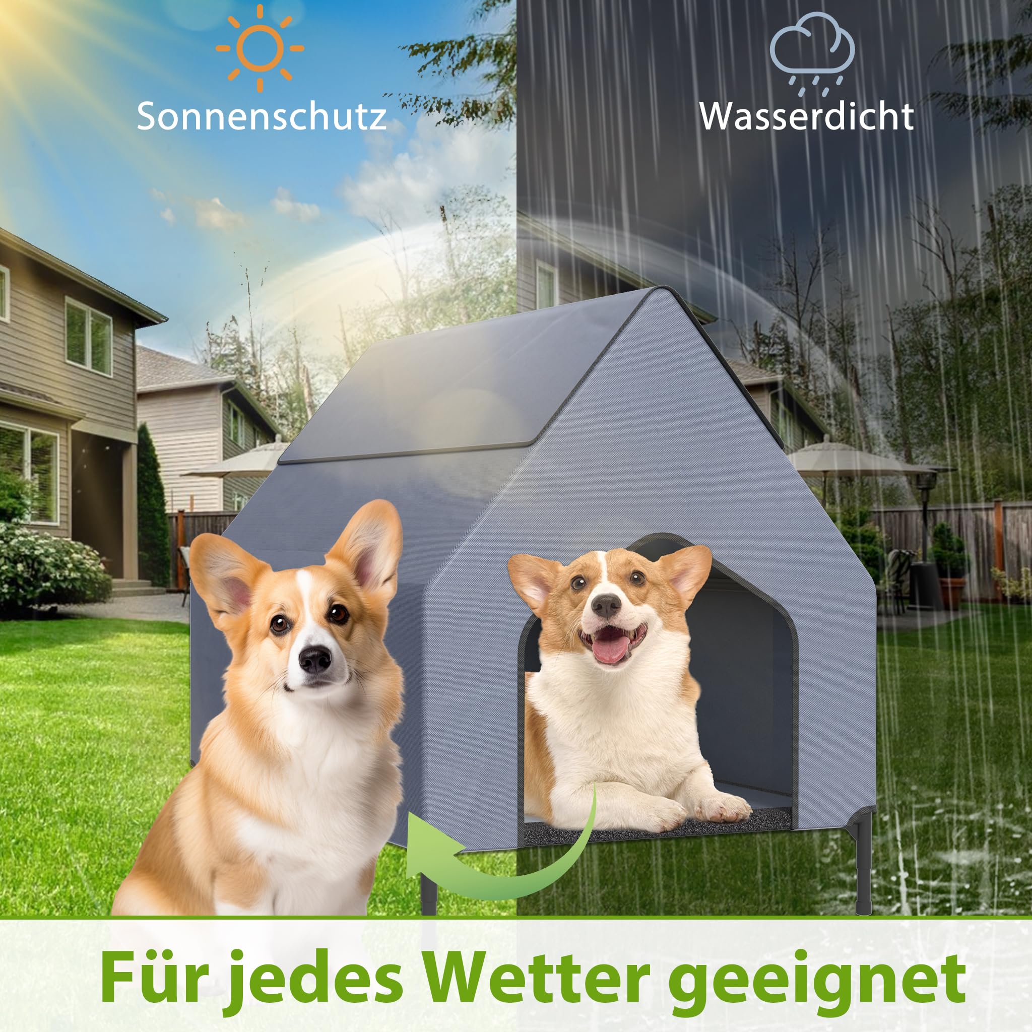 XMTECH Buda dla psa 2 w 1 ze zdejmowanym legowiskiem dla psa, namiot dla psa Oxford, oddychający, domek dla kota i legowisko dla psa, do użytku w pomieszczeniach, na balkon i kemping, rozmiar S – 91 ×