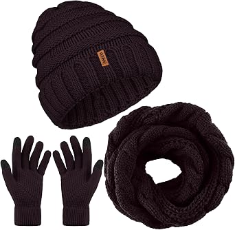 Aneco Winter Warm Knitted Scarf Beanie Hat and Gloves Set Men & Womens Soft Stretch Hat Scarf and Mitten Set