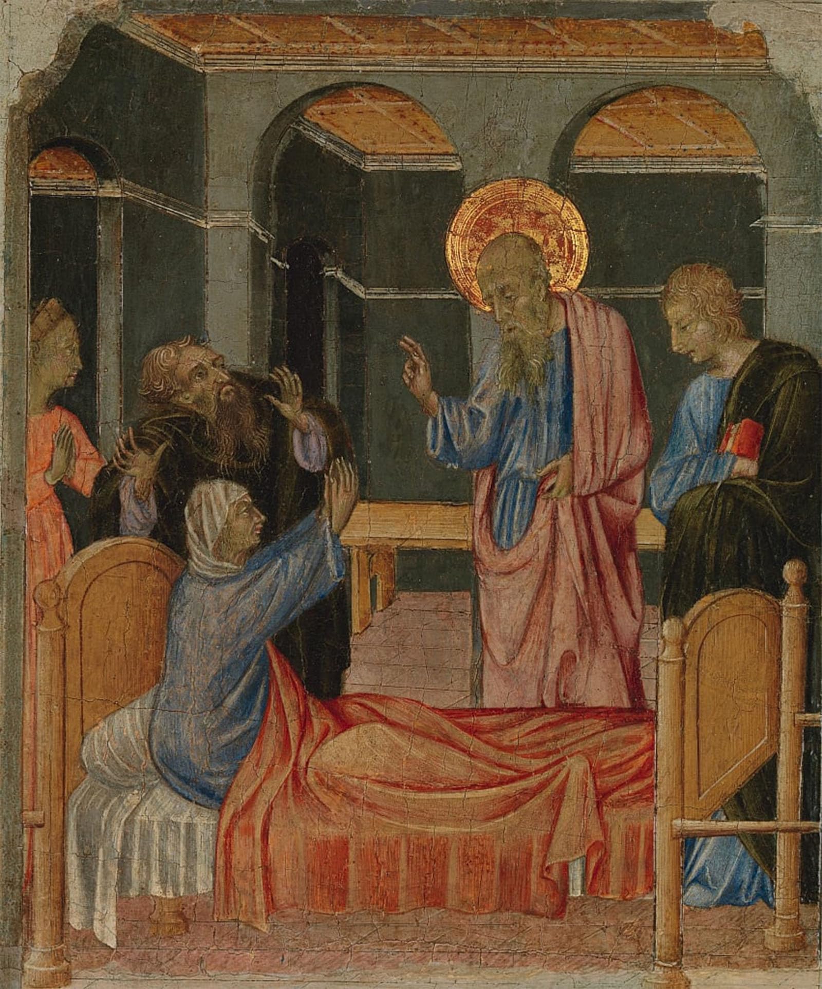 POSTERIIk Vintage Classic Picture Landscape Artwork Saint the Evangelist Raises Drusiana by Di Paolo Portrait Canvas Painting for Office Home Decor 60x90cm