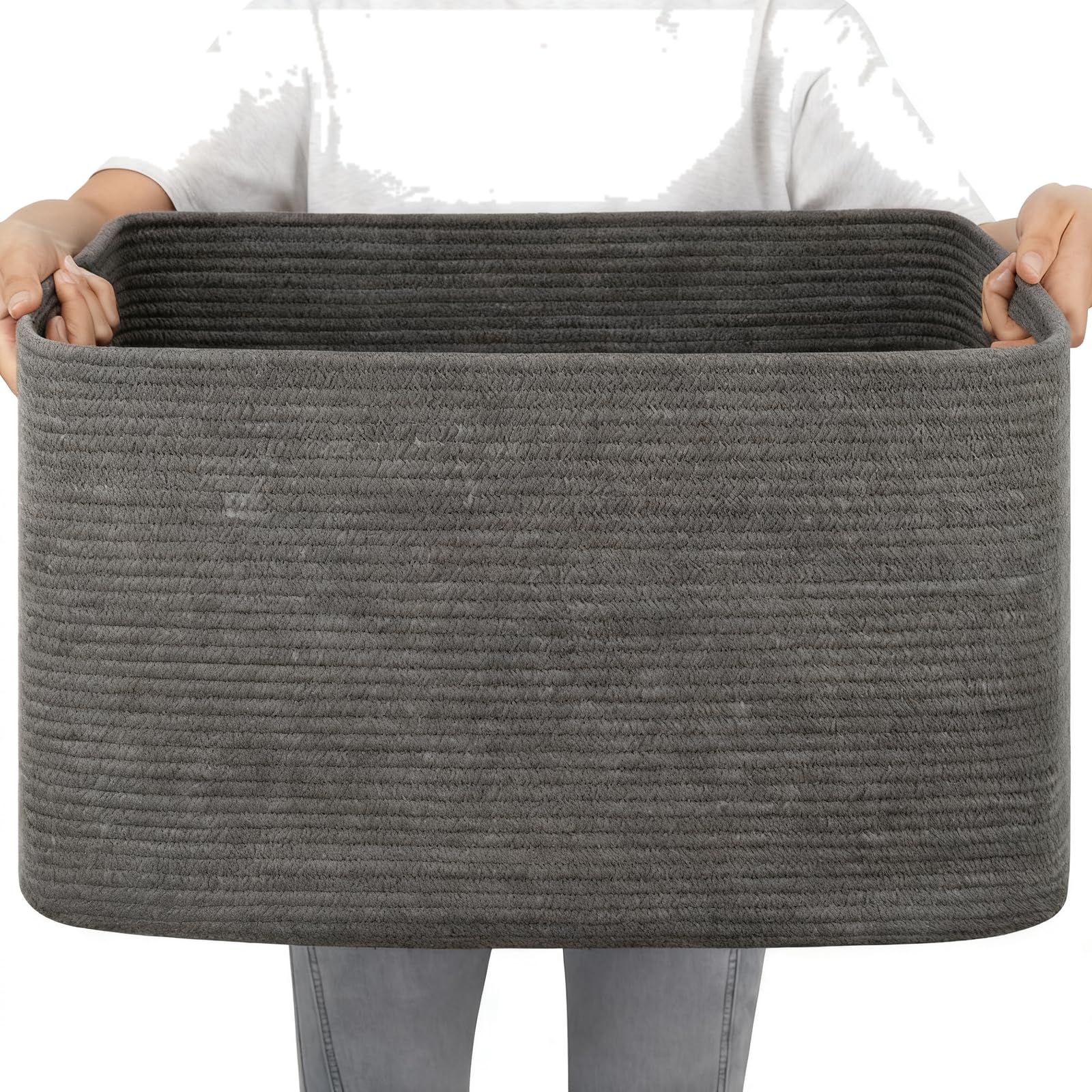 Panier à linge format en corde,gris foncé