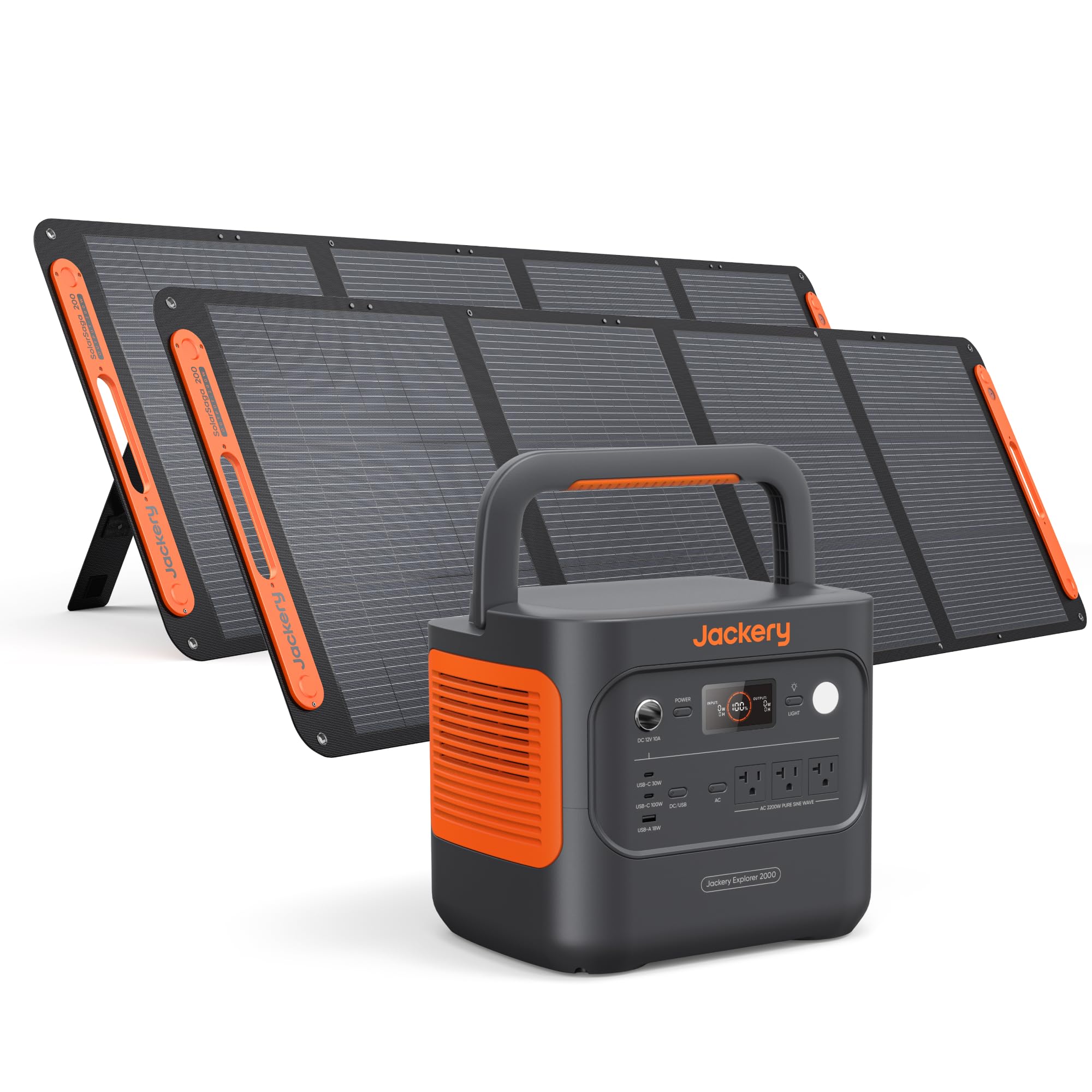 Jackery Solar Generator 2000 v2 with 2x200W Solar Panels, 2042Wh/2200W LiFePo4 Portable Power Station, 20ms UPS Home Backup, USB-C PD 100W Fast Charging for Power Outages, Emergencies, Camping & RVing