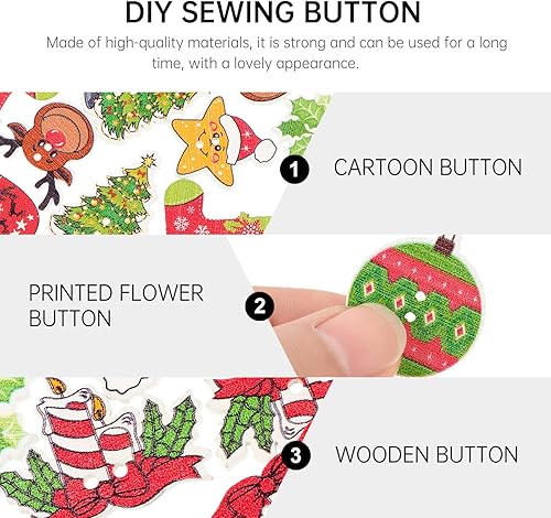 Miniatura 7 de 100 botones de madera de Navidad, botones de Navidad mixtos para manualidades con 2 agujeros, árbol de Navidad, reno, sombrero de Papá Noel, botón