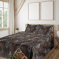 Vista 22 de Ambesonne Forest Sheet Set, Fantasy Jungle Floral Ornaments and Leaves Exotic Print Artwork, Fitted and Flat Sheet with Pillowcases Bedding Accent 4