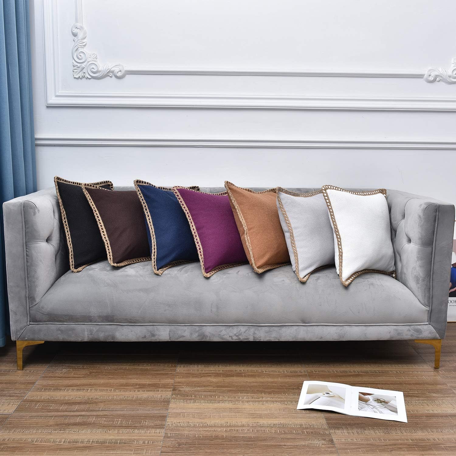 NianEr Square Linen Cushion Farmhouse Rustic Decorative Throw Pillow Covers Set of 2 Bed Sofa Accent Couch Pillows Cases 16X16 Navy Blue