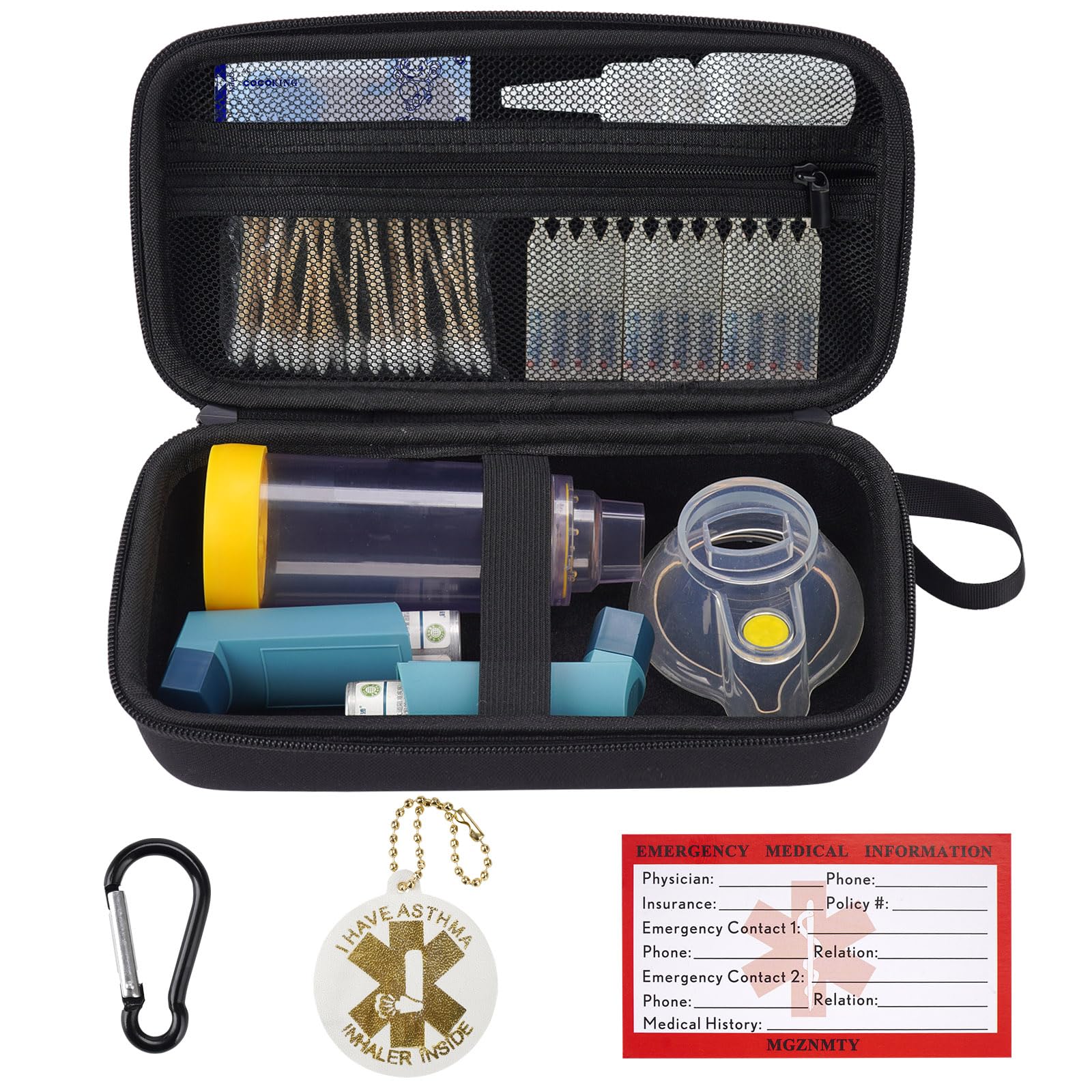 MGZNMTY Travel Carrying Case Compatible with Asthma Inhaler Spacer for Adults and Children, Masks, Inhaler Holder with Asthma Alert Tag and Medical