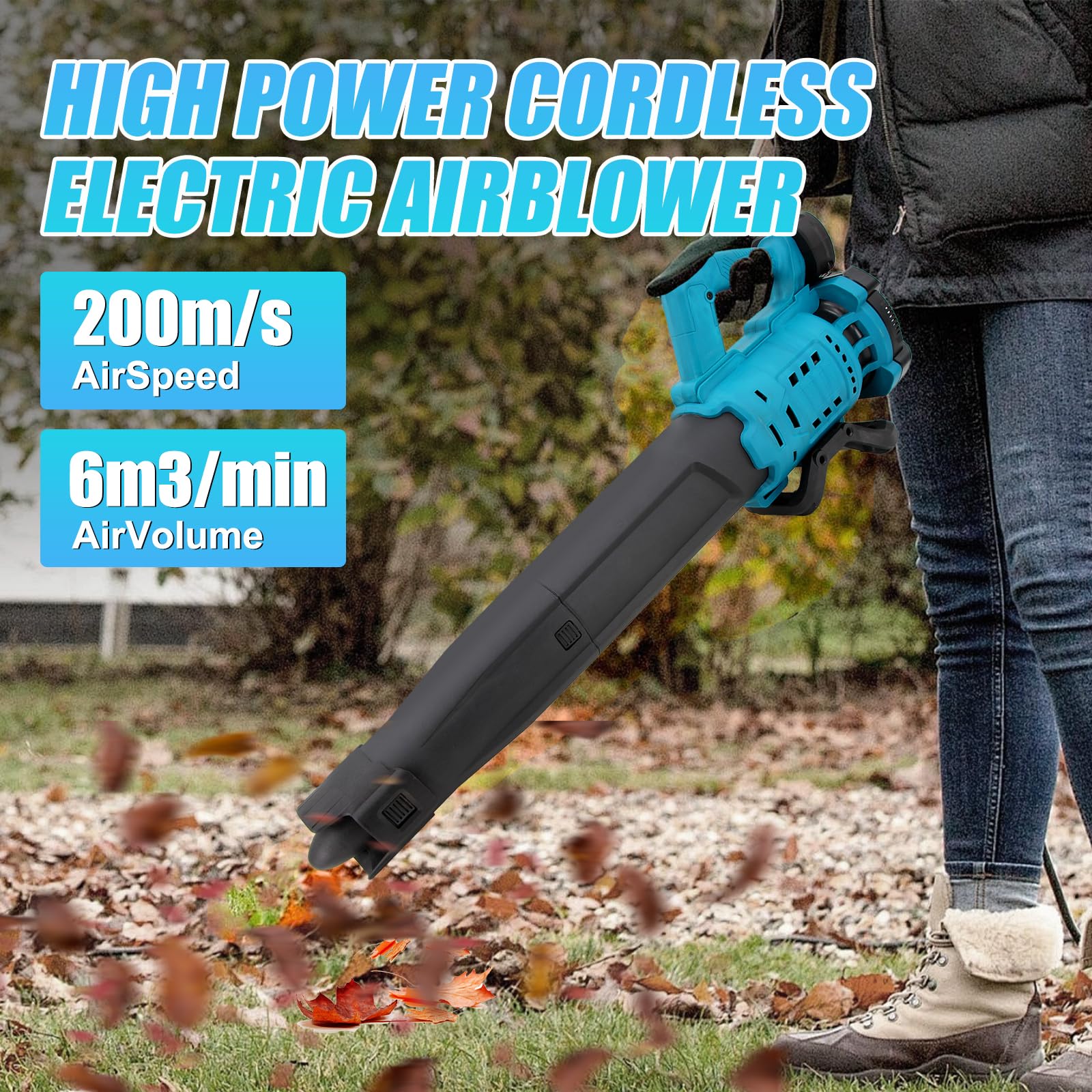 Barredora de Hojas cepilladas Recargable, recolector de Polvo, soplador de Aire eléctrico inalámbrico de Alta Potencia para Accesorio de Limpieza de jardín, Azul y Negro