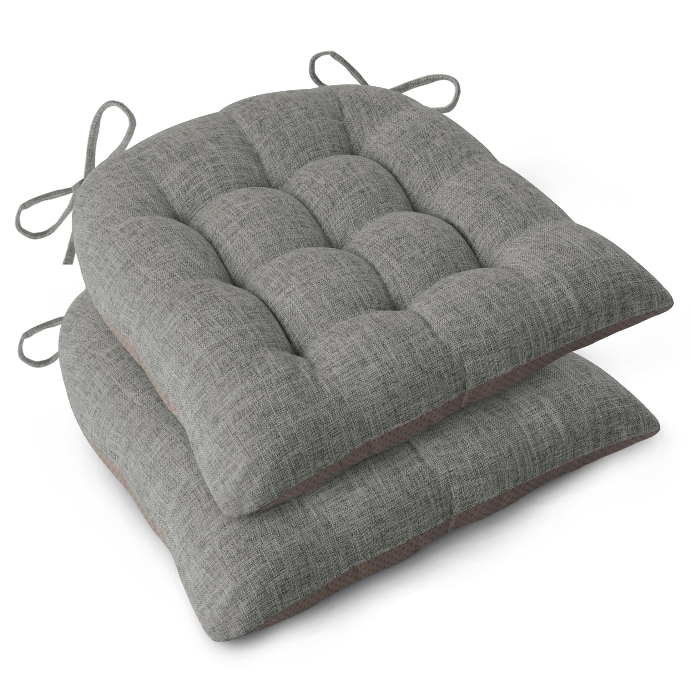 FlyGulls Chair Cushions for Dining Chairs Set of 2 Durable D-Shaped Seat Cushions with Non-Slip Backing Secure Ties Thick Cozy Seat Pad for Kitchen Dining Room Office(46x42x7.6cm Light Grey) โ image 1