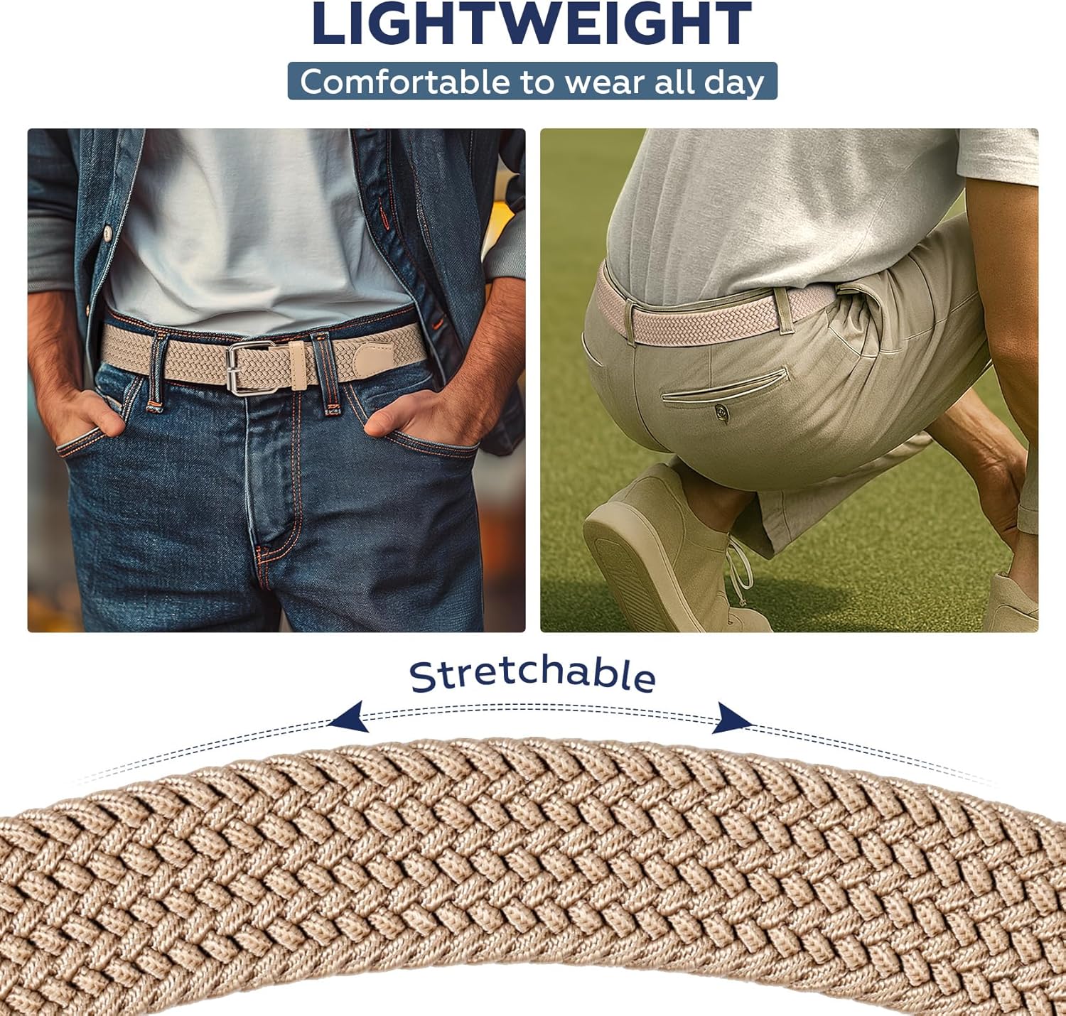 JASGOOD Men Braided Woven Elastic Stretch Belt Men Women Web Casual Belt Golf Belts for Jeans - Image 4