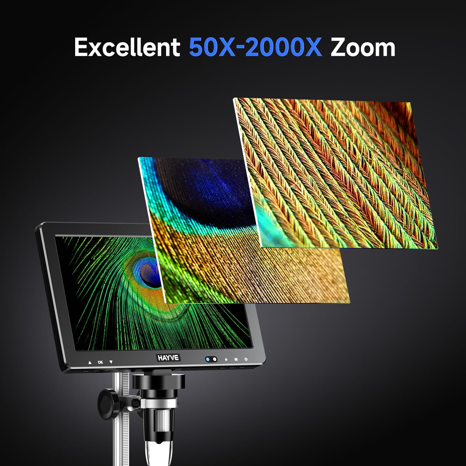 Hayve Microscopio digital HDMI de 10.1 pulgadas, microscopio de monedas 2000X, ver toda la moneda | 20 MP, soporte más largo de 10.4 pulgadas, compatible con PC/TV