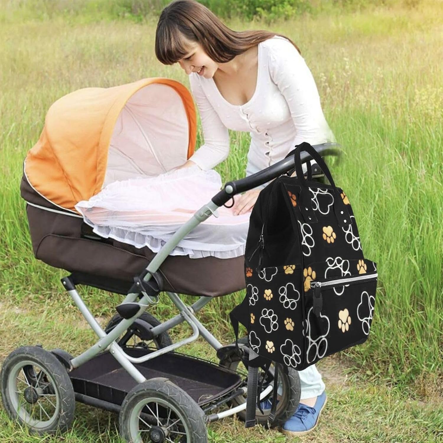 Elegant Dog Paw Prints Print Mummy backpack Large, Waterproof,Adjustable Straps for Outdoor Activities