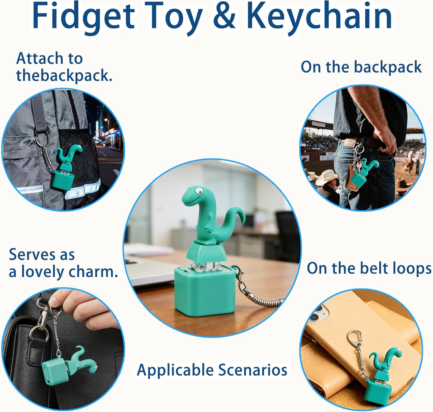 3PCS USB-C Rechargeable Lizard Button Fidget Toy, Keychain Sound Toy with Colorful Light & Real Keyboard Click, Anxiety Relief Sensory Toy for Adults & Kids, Portable Gift Set