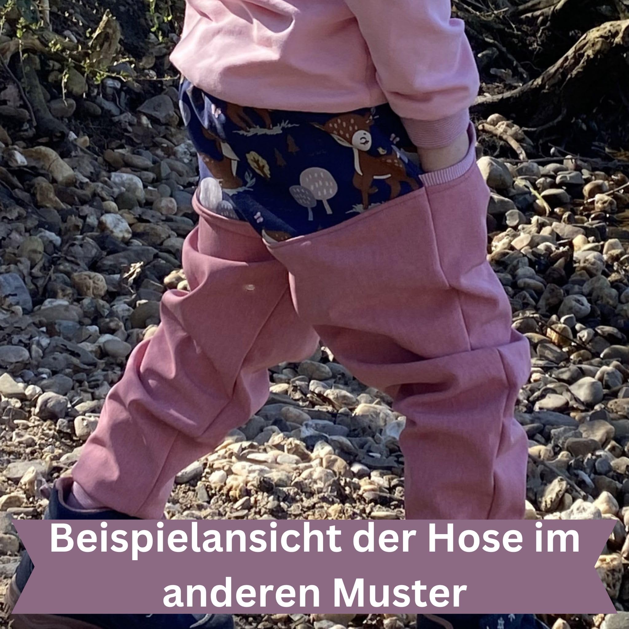 Lilakind Dziecięce spodnie softshellowe dla niemowląt różowe melanżowe z kieszeniami niebieski sarna rozm. 62/68-134/140 - Made in Germany