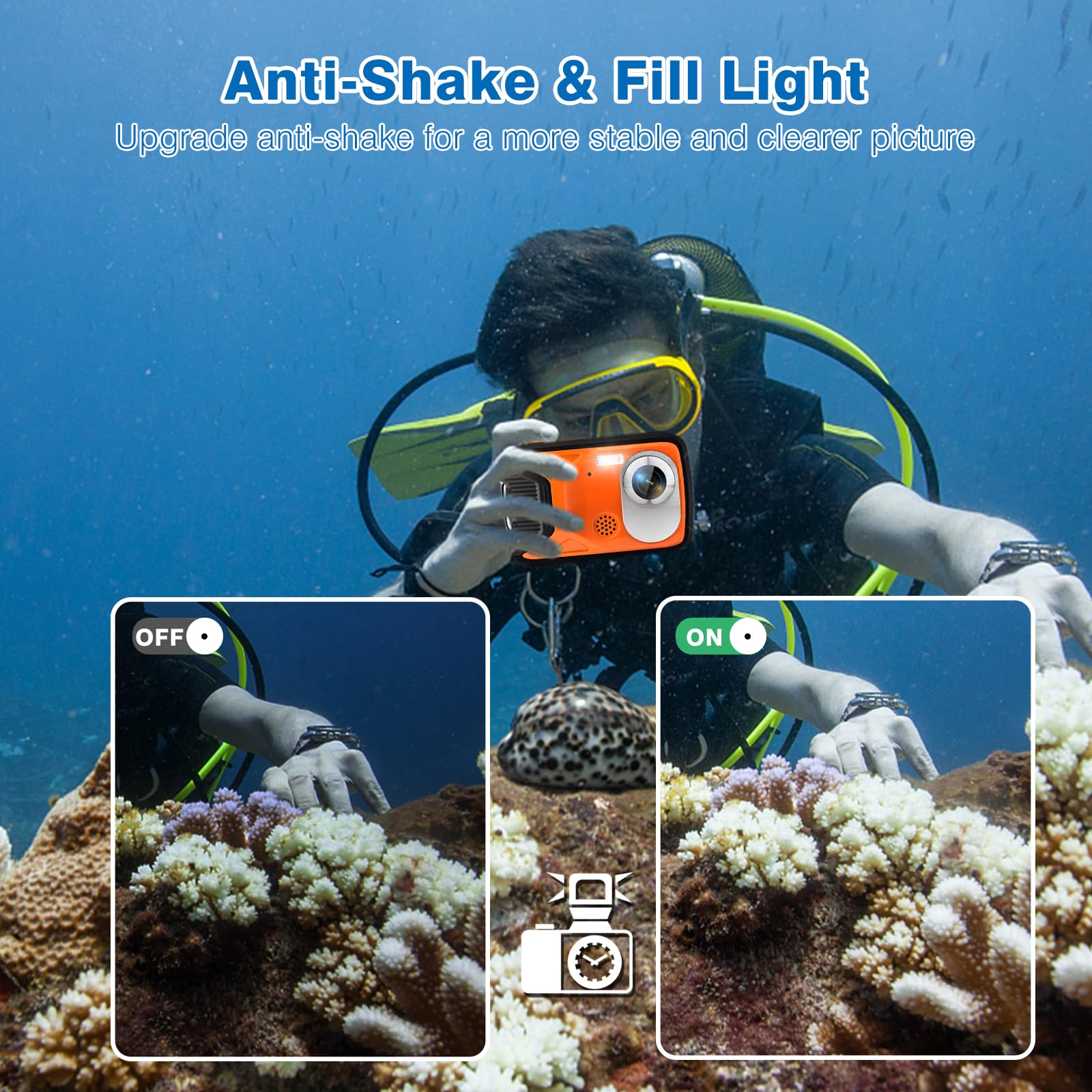 水中カメラ Amazon | 4K 水中カメラ 33フィート 防水カメラ 65MP オート