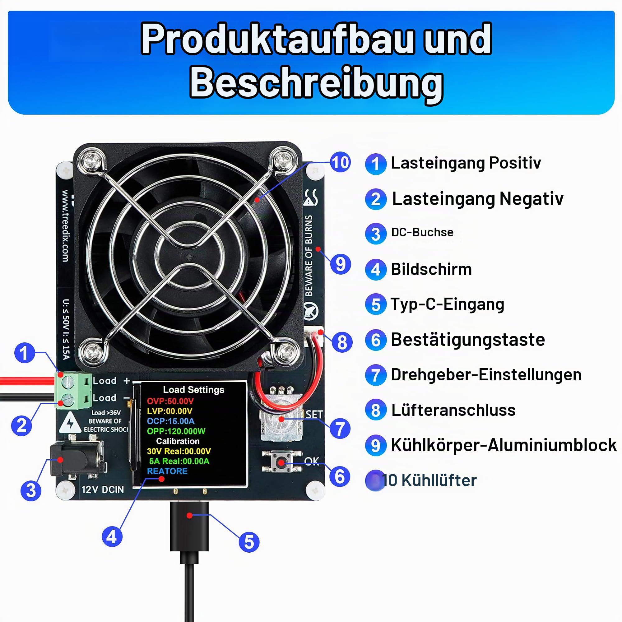 Treedix Mini-Elektronische Lastprüfung, 120W Batterielasttester